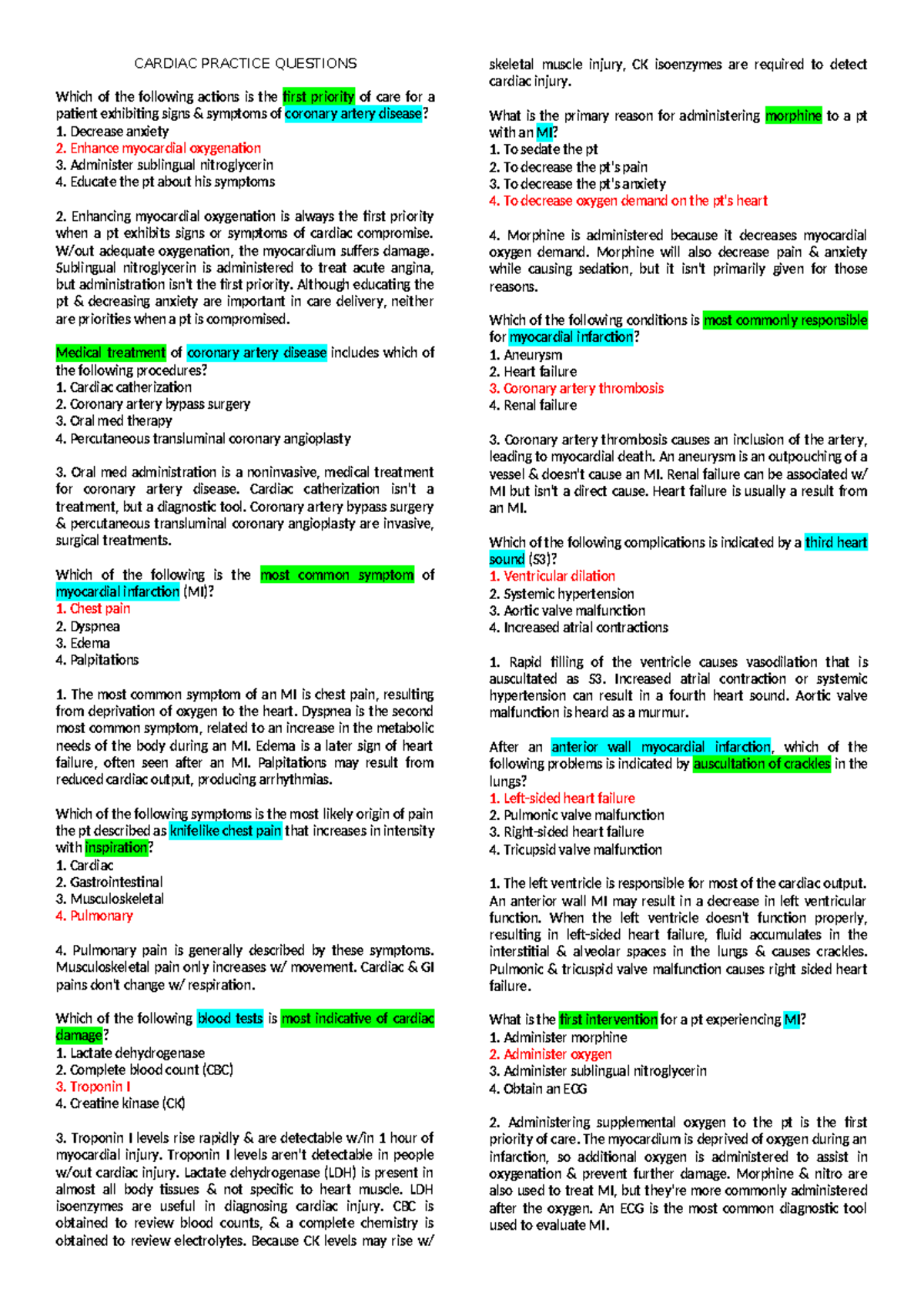 Cardiac Practice Questions - CARDIAC PRACTICE QUESTIONS Which of the ...