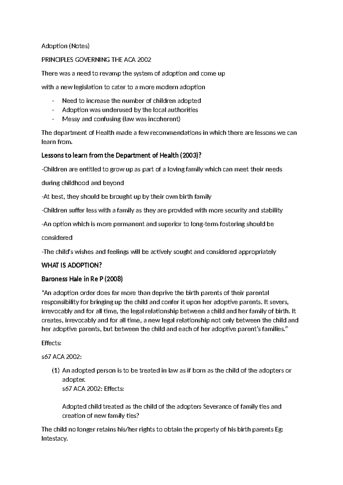 Adoption - these are lecture notes - Adoption (Notes) PRINCIPLES ...