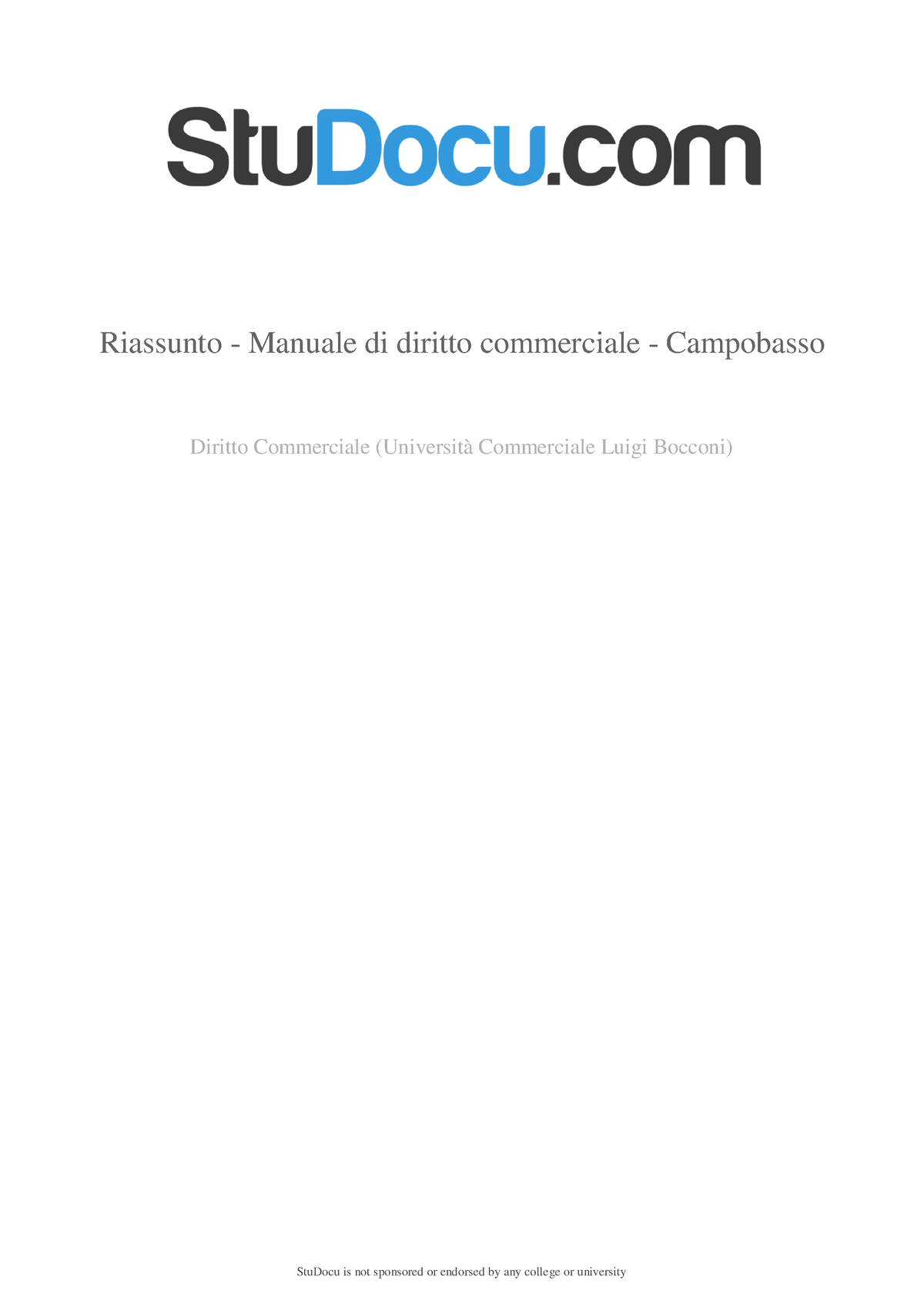 Riassunto DEL Manuale DI Diritto Commerciale PDF - sesta edizione campobasso  - - Studocu