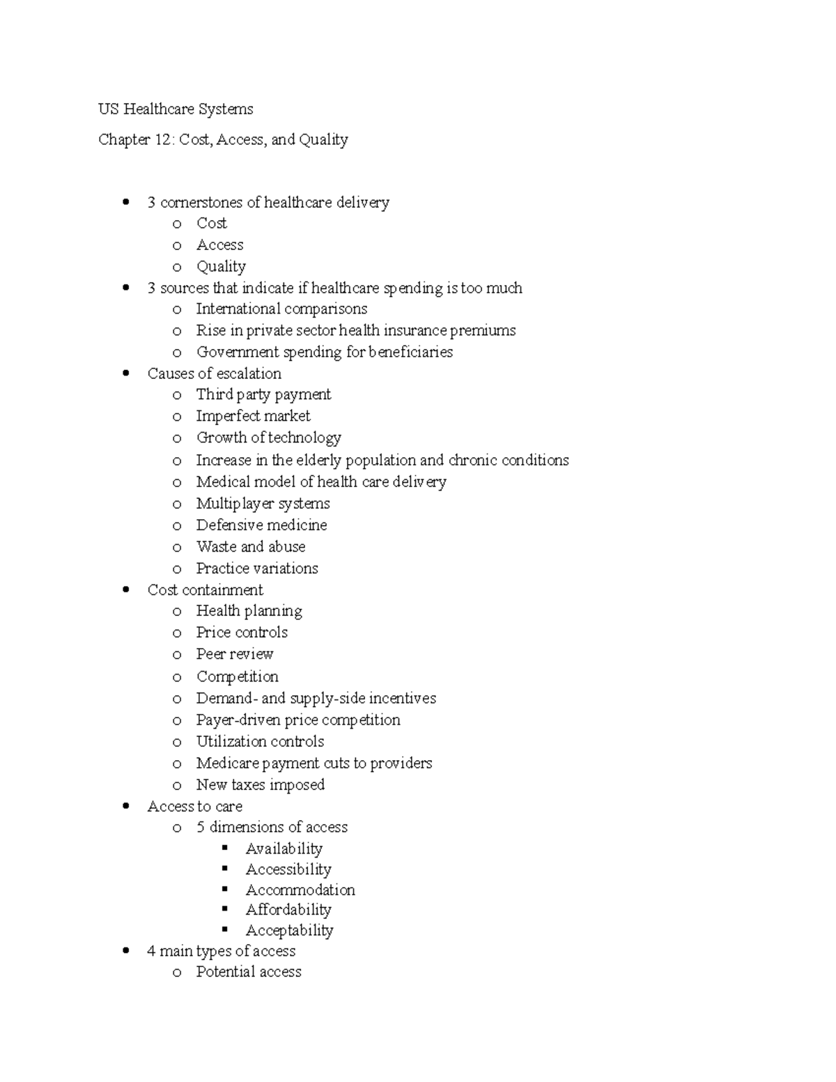 US Healthcare Systems Ch. 12 - US Healthcare Systems Chapter 12: Cost ...