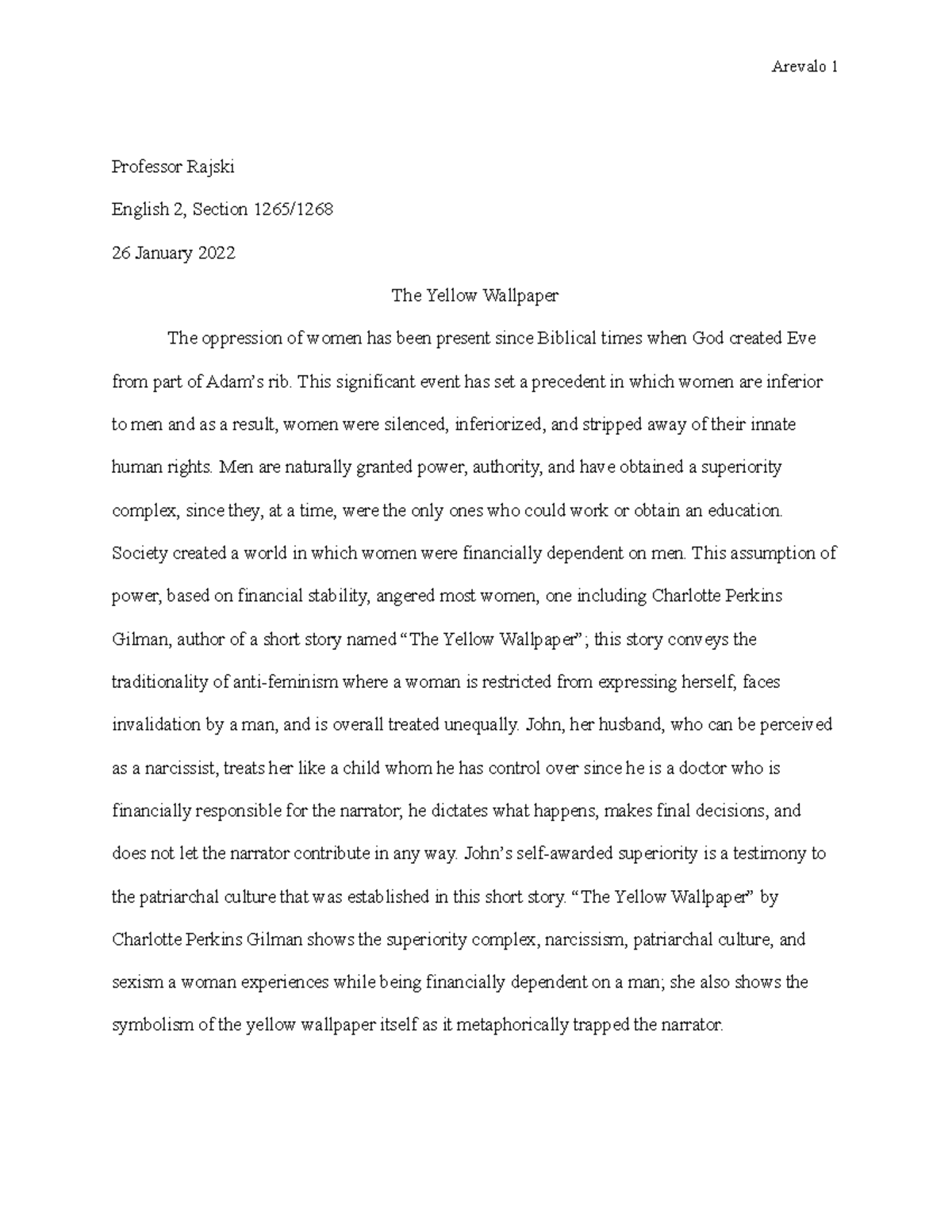 critical analysis of the yellow wallpaper essay