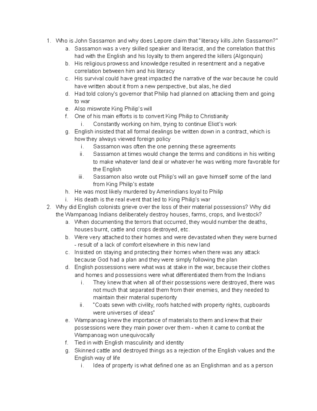 Name of War DQs - lecture notes - Who is John Sassamon and why does ...