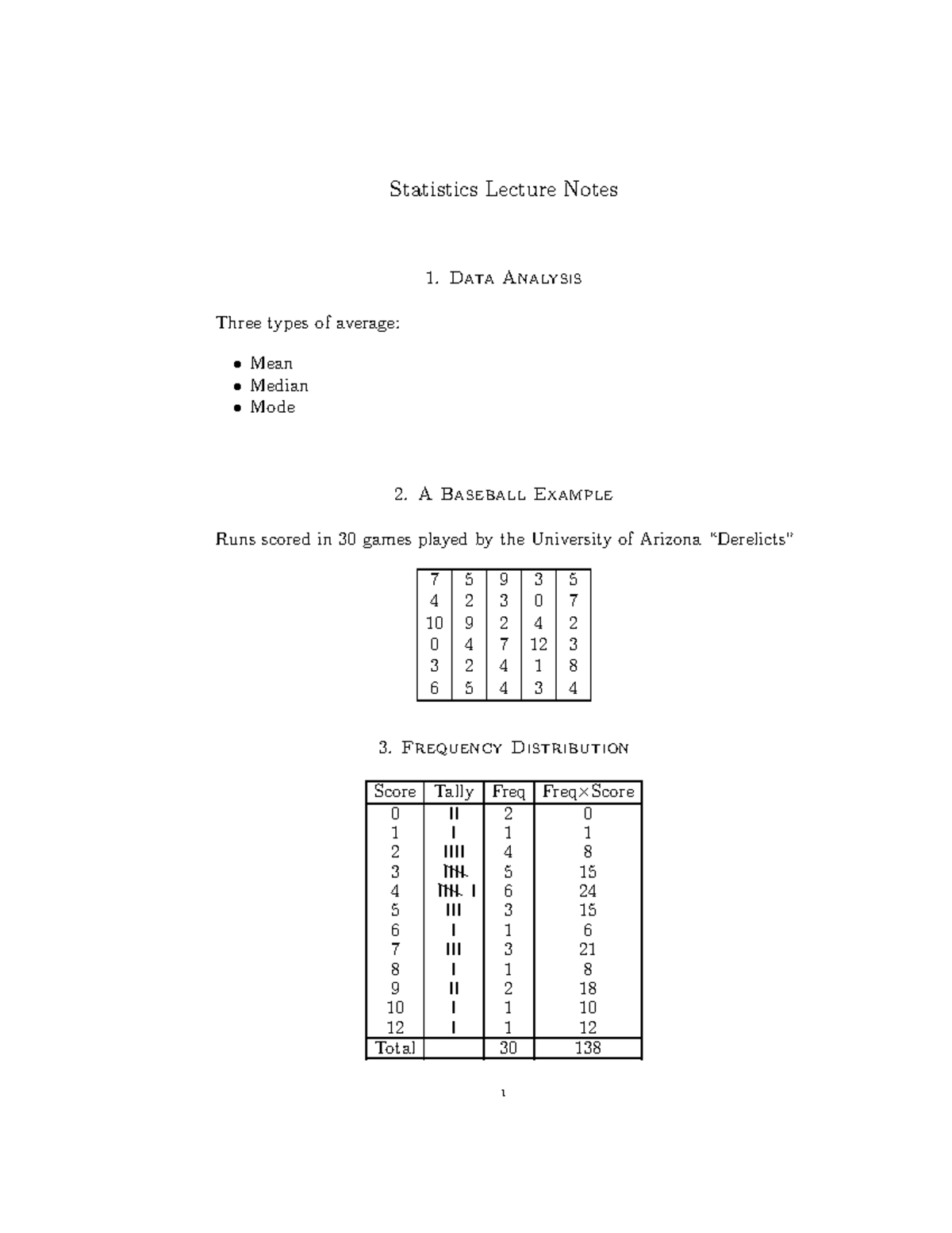 Lecture Notes, Lecture Statistics - Statistics Lecture Notes 1. Data ...