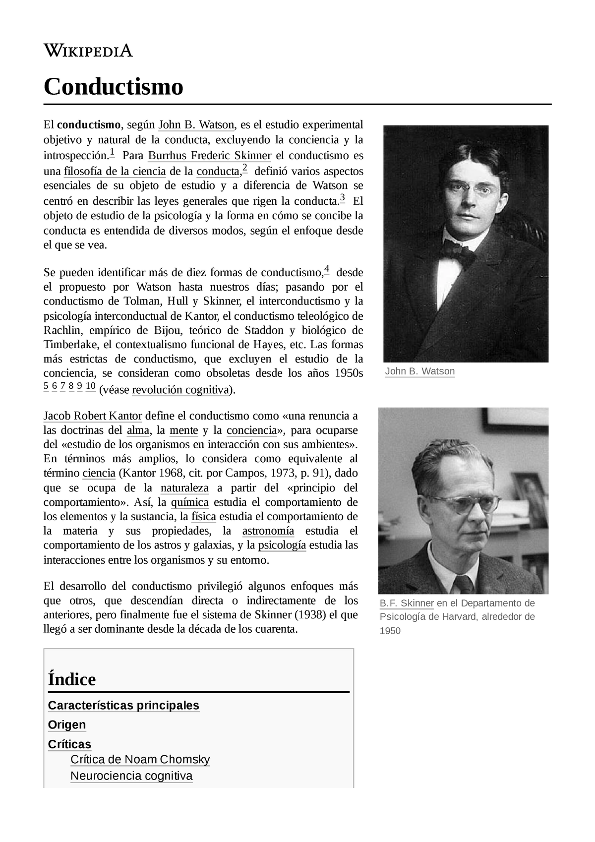 Conductismo - Psicología - John B. Watson B. Skinner En El Departamento ...