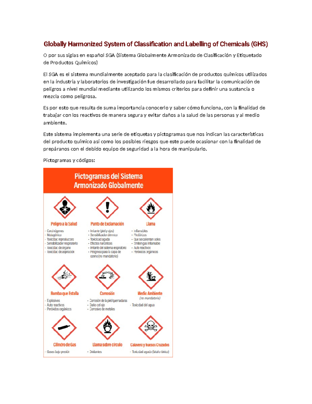 Globally Harmonized System of Classification and Labelling of Chemicals ...