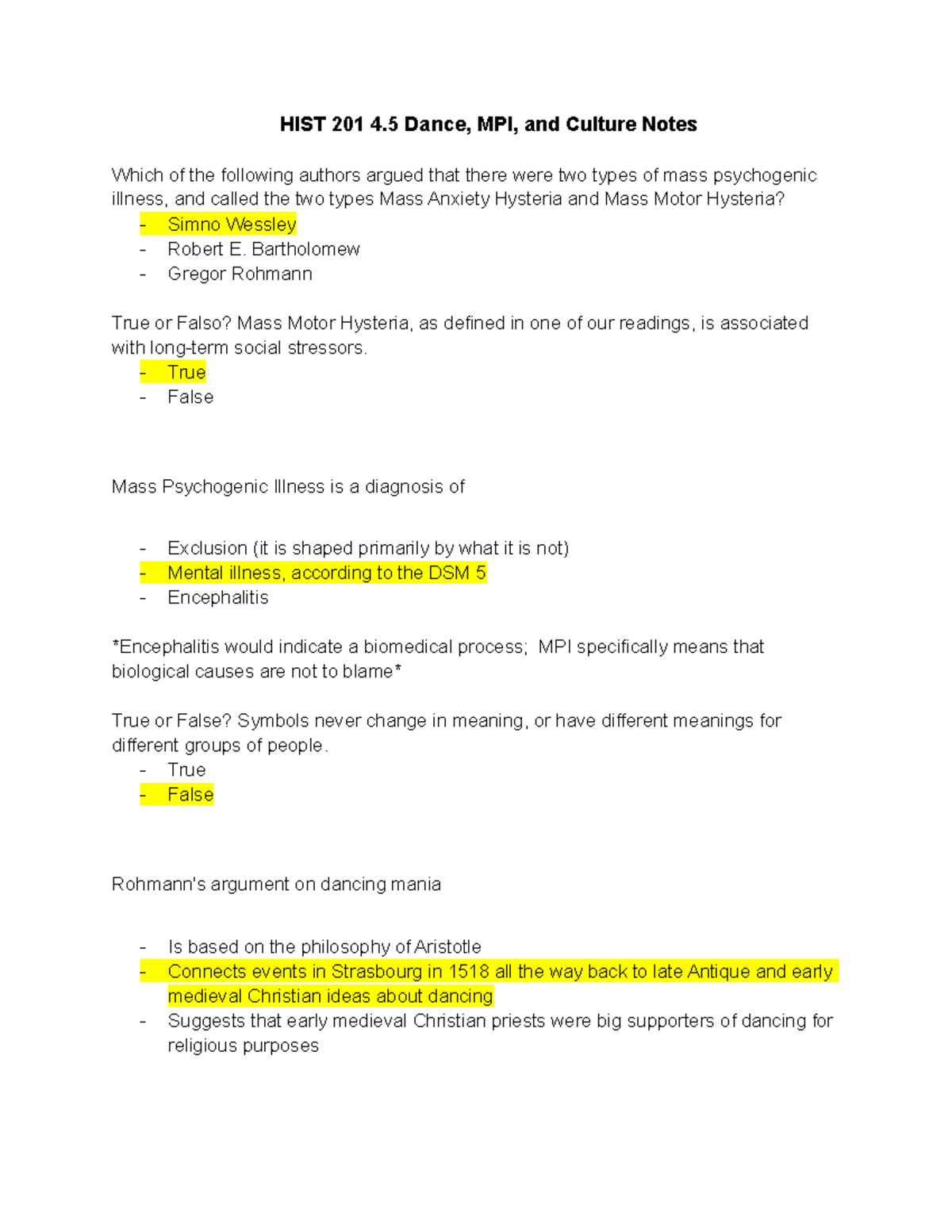 HIST 201 4.5 Dance, MPI, and Culture Notes - HIST 201 4 Dance, MPI, and ...