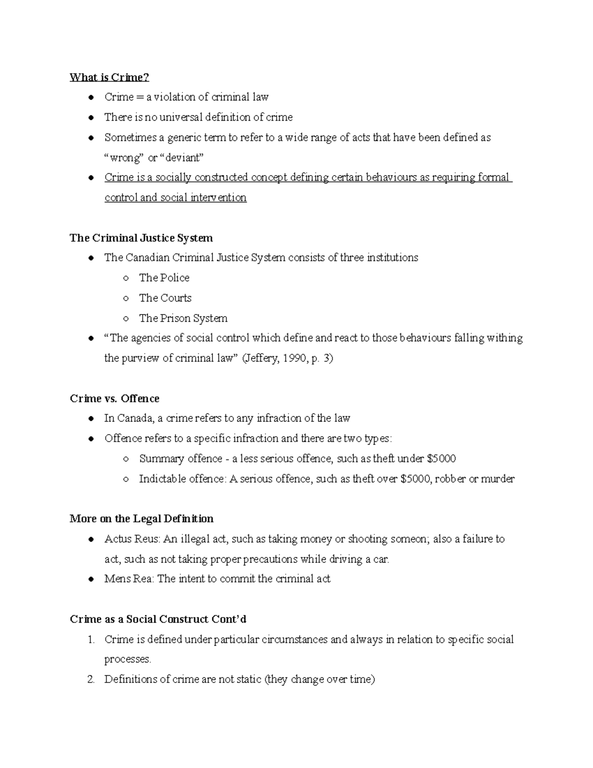 CRM 101 WK 2 lecture notes What is Crime? Crime = a violation of