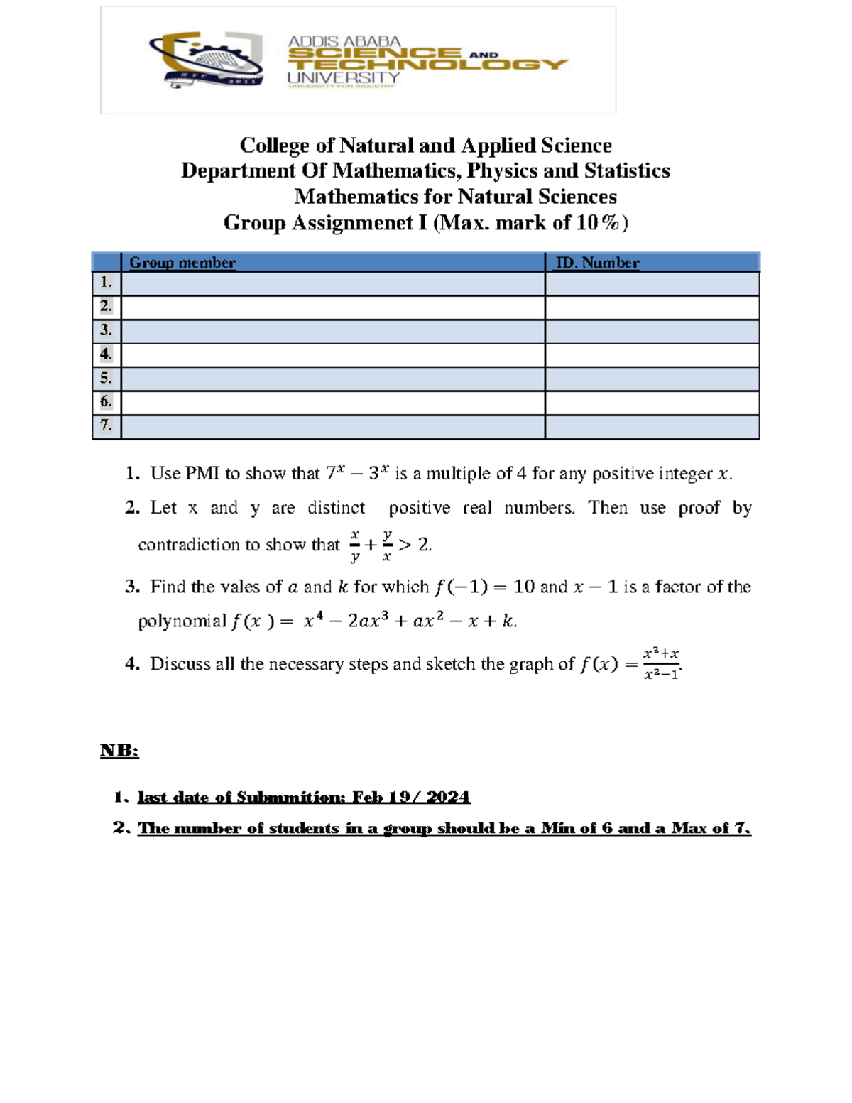 Assign I - College of Natural and Applied Science Department Of ...