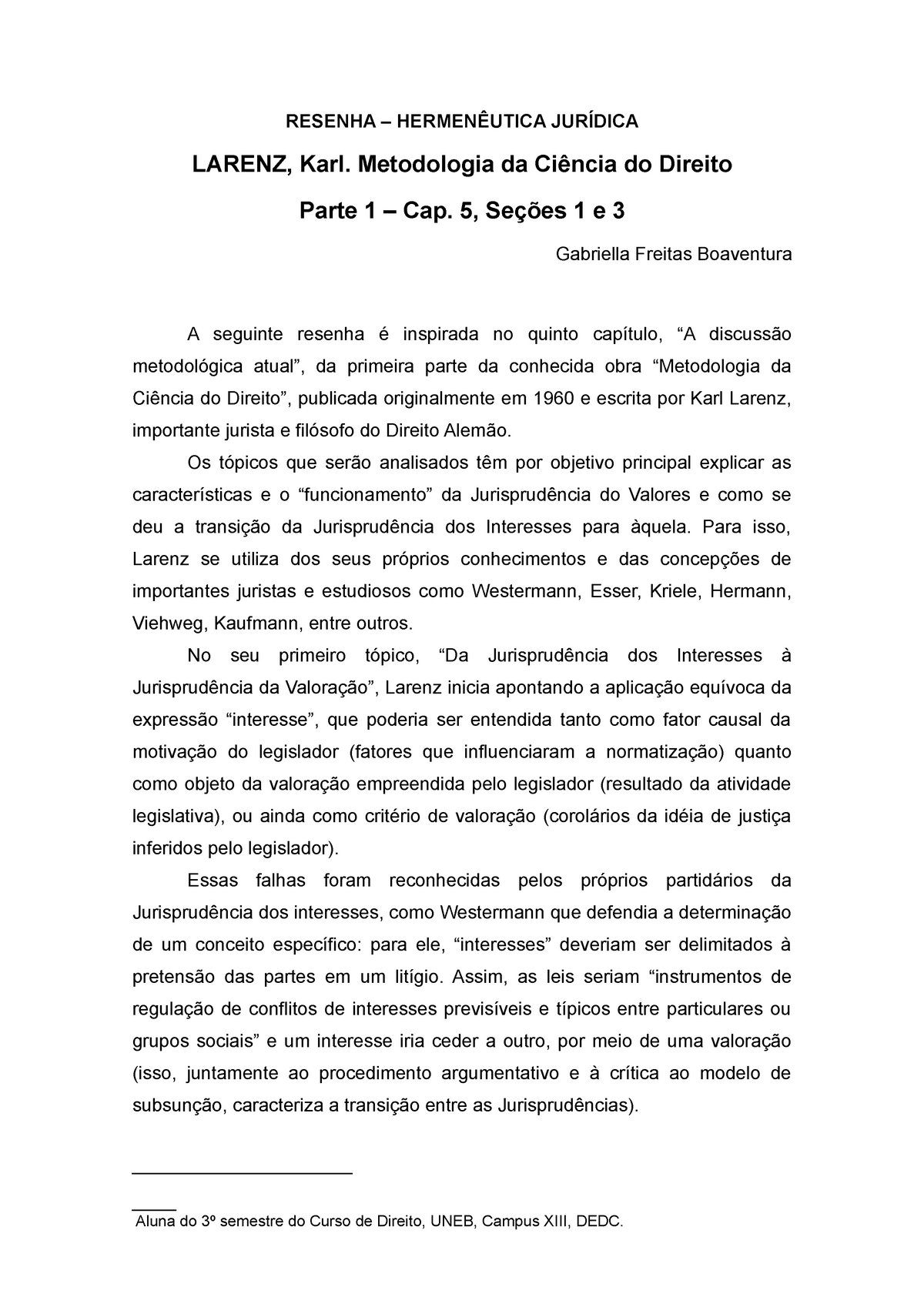 Resenha descritiva de Metodologia da Ciência do Direito cap RESENHA HERMENÊUTICA