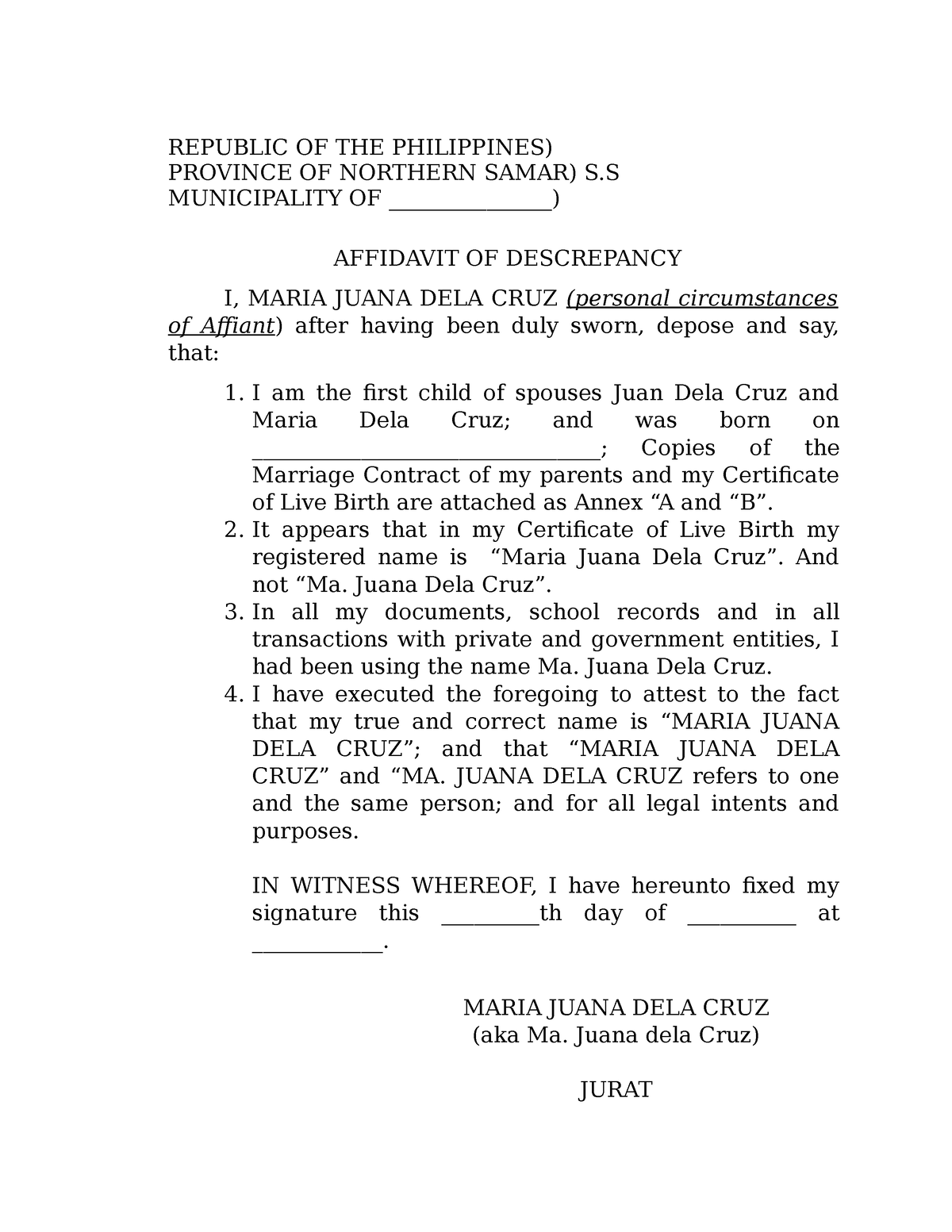 FORM 42 Affidavit OF Discrepancy - REPUBLIC OF THE PHILIPPINES ...