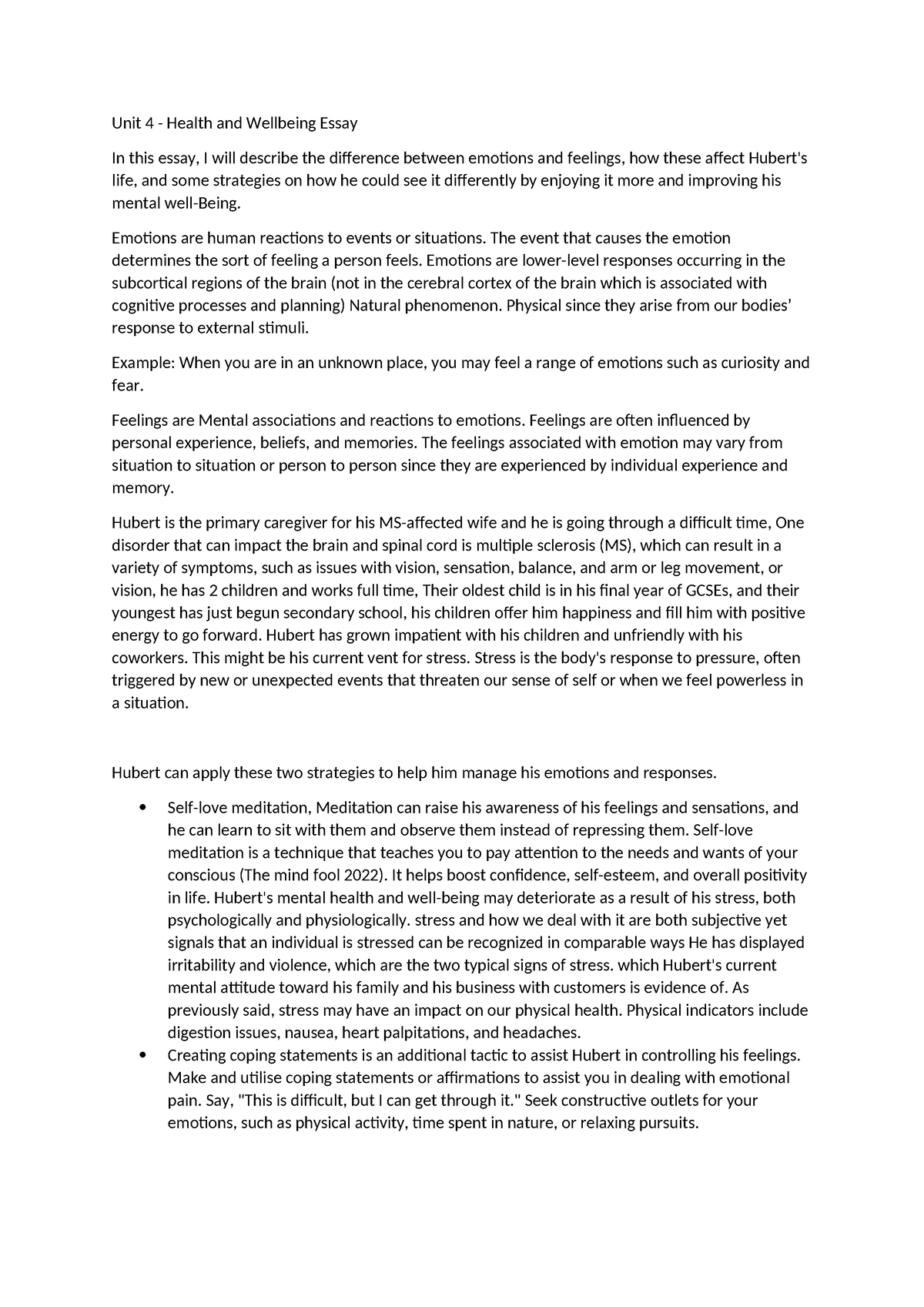 Unit 4 - Health and Wellbeing Essay re-submit - Unit 4 - Health and ...