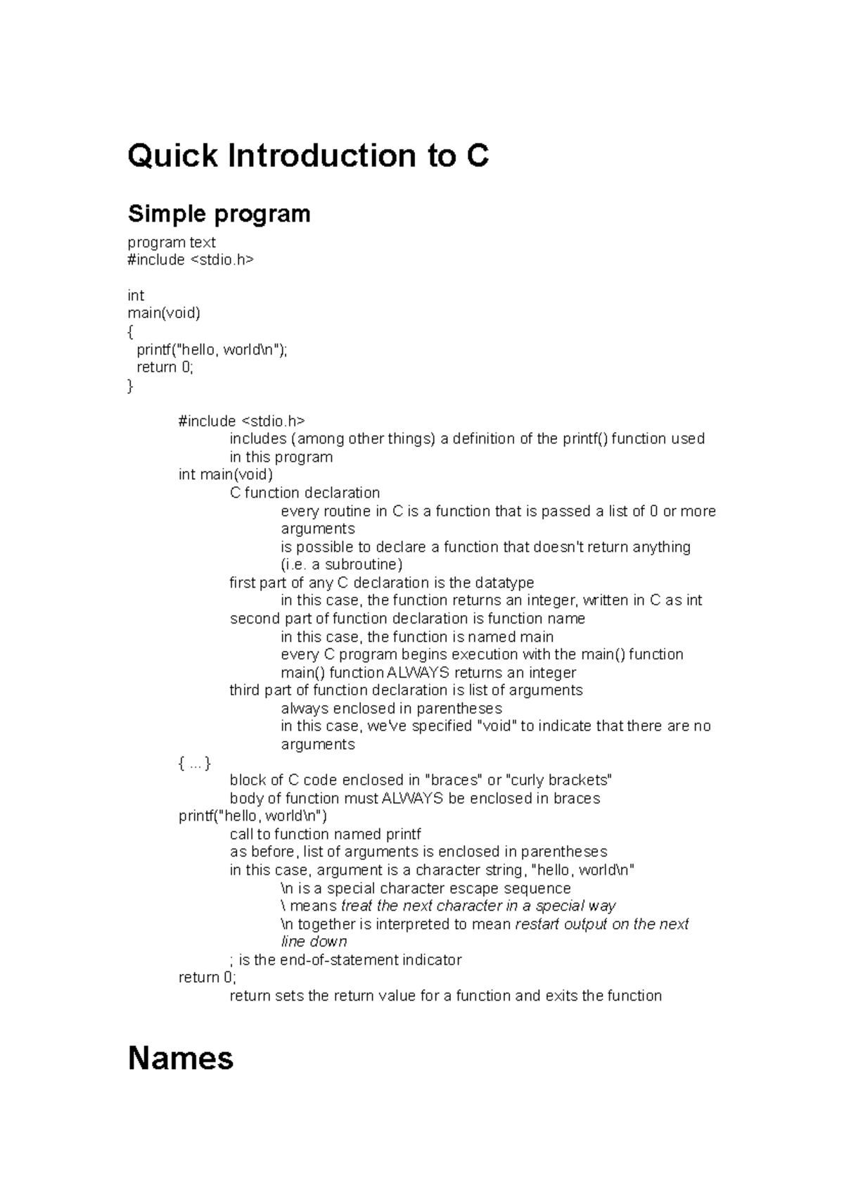 Mystudytoexam - help you - Quick Introduction to C Simple program ...