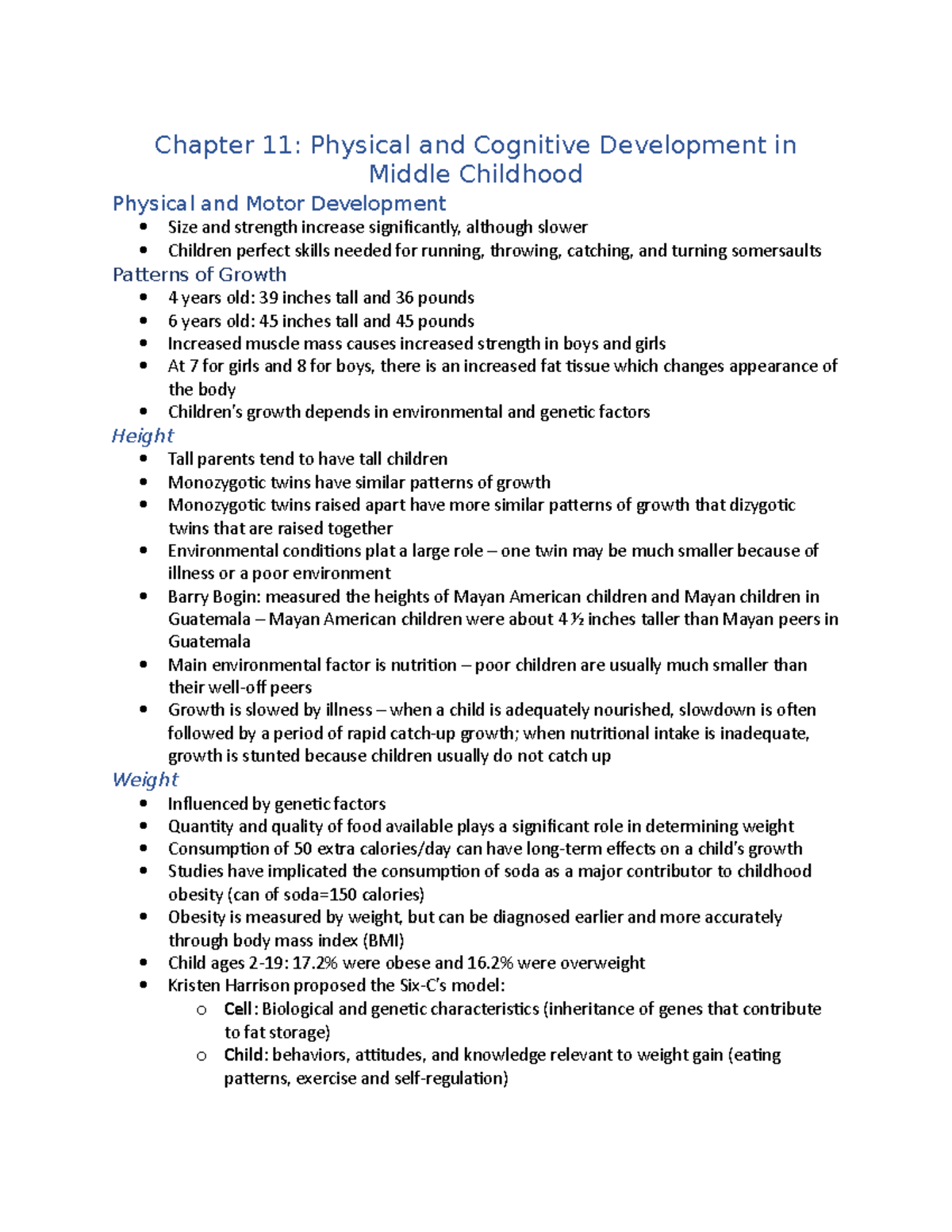 Chapter 11 lecture notes - Chapter 11: Physical and Cognitive ...