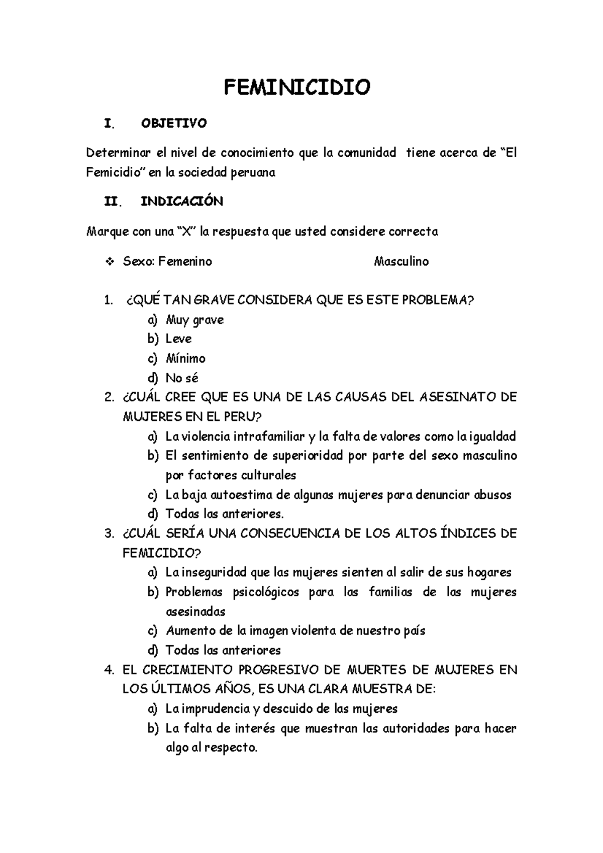 Feminicidio Encuestas Ii Docx Feminicidio I Objetivo Determinar El