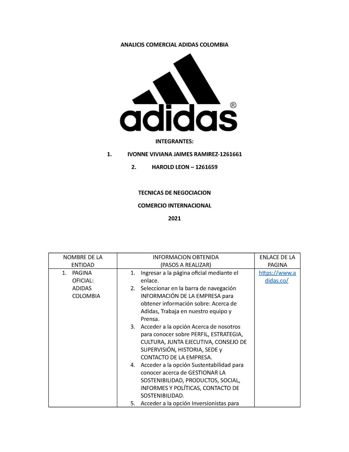 Analisis Comercial Adidas - ANALICIS COMERCIAL COLOMBIA INTEGRANTES: 1. IVONNE VIVIANA JAIMES - Studocu