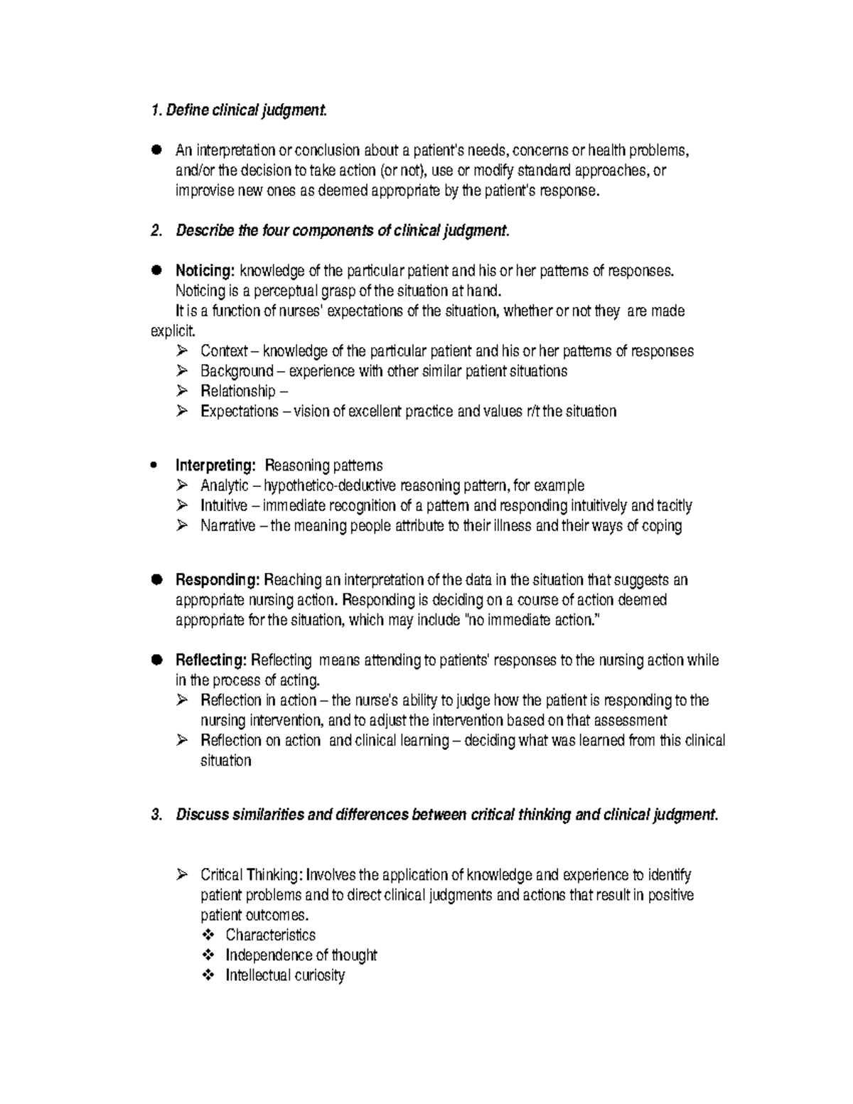 202 Study Guide Final - Fundamentals of nursing - 1. Define clinical ...