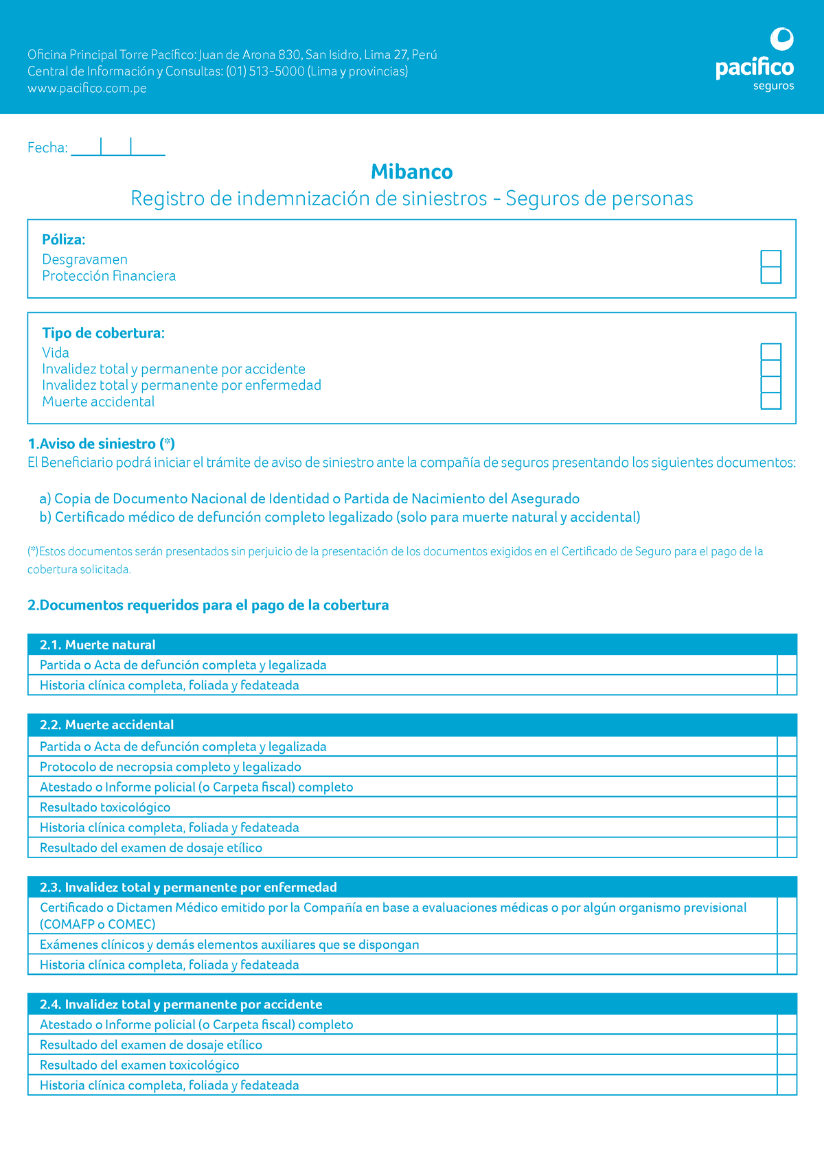 REG-MIB-310 Formato Registro De Indemnizaci Ã³n De Siniestros (Pac Ã ...