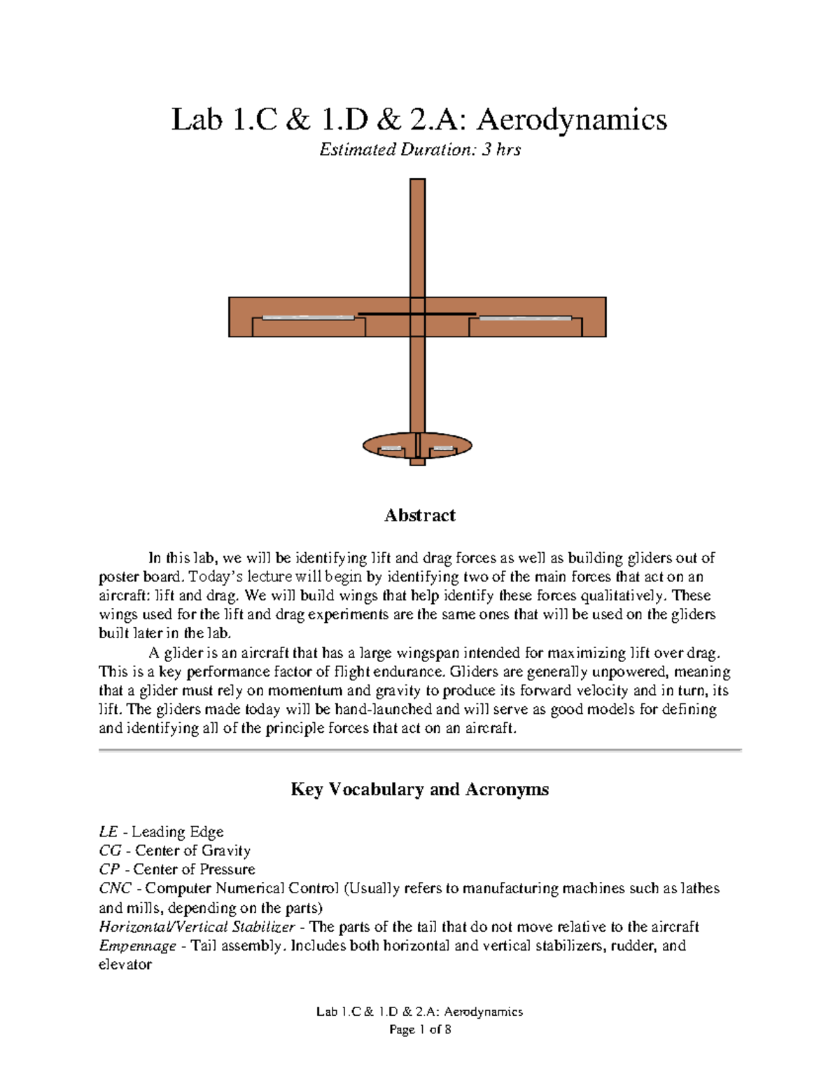 Aerodynamics & Glider Experimentation Lab 1 & 1 & 2 Aerodynamics Lab