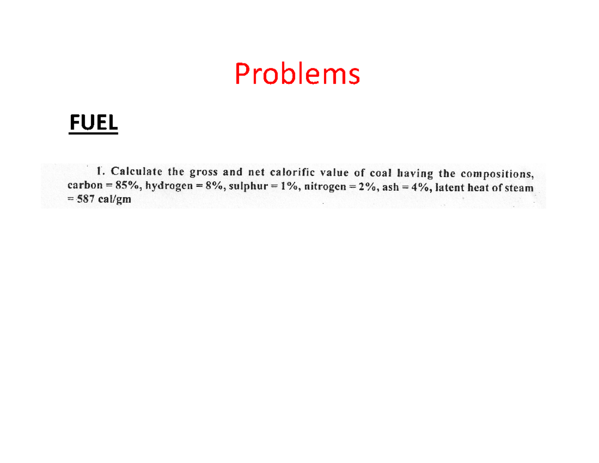Numerical Fuel+ Water - CHEM 101 - Problems FUEL Problems Q. Consider ...