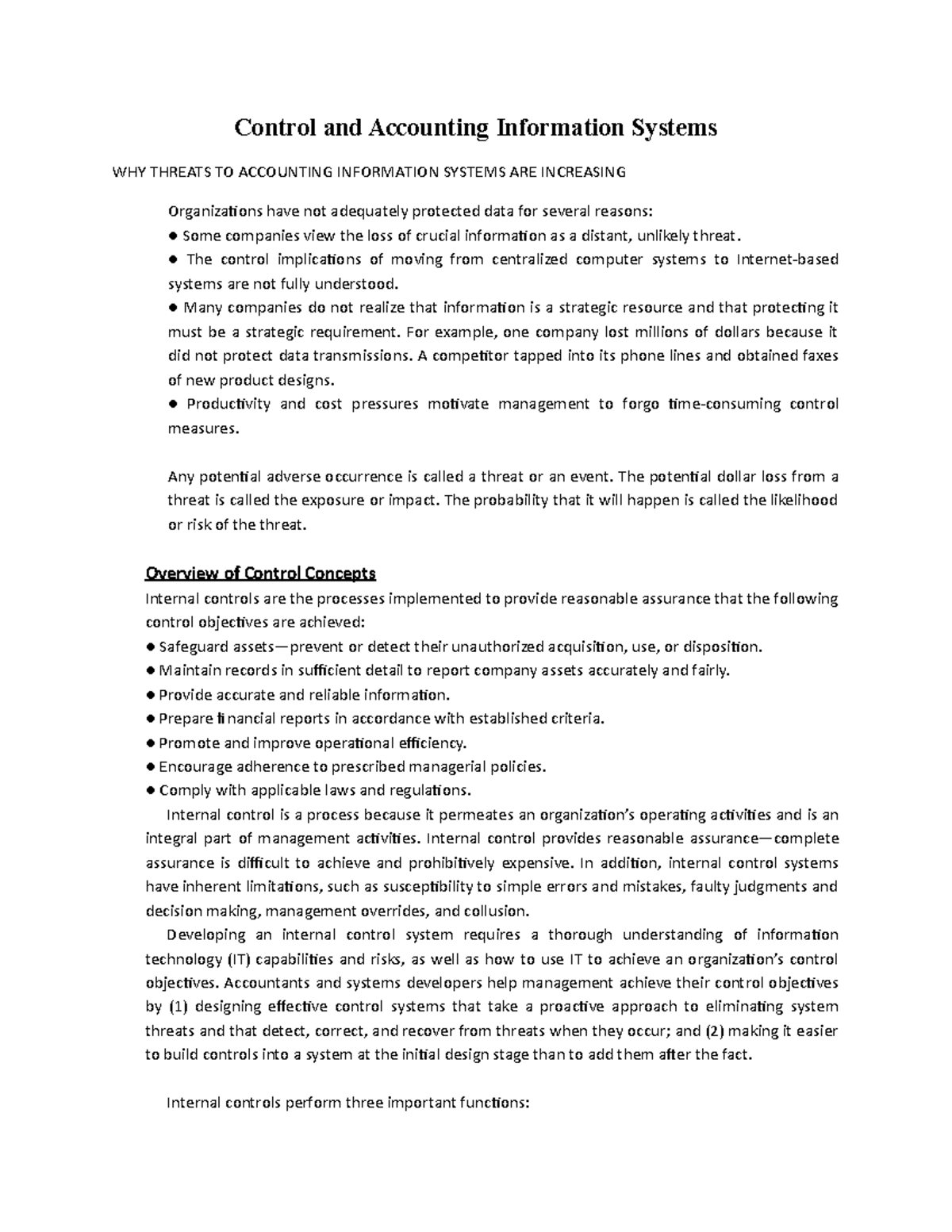 Control and Accounting Information Systems - The control implications ...