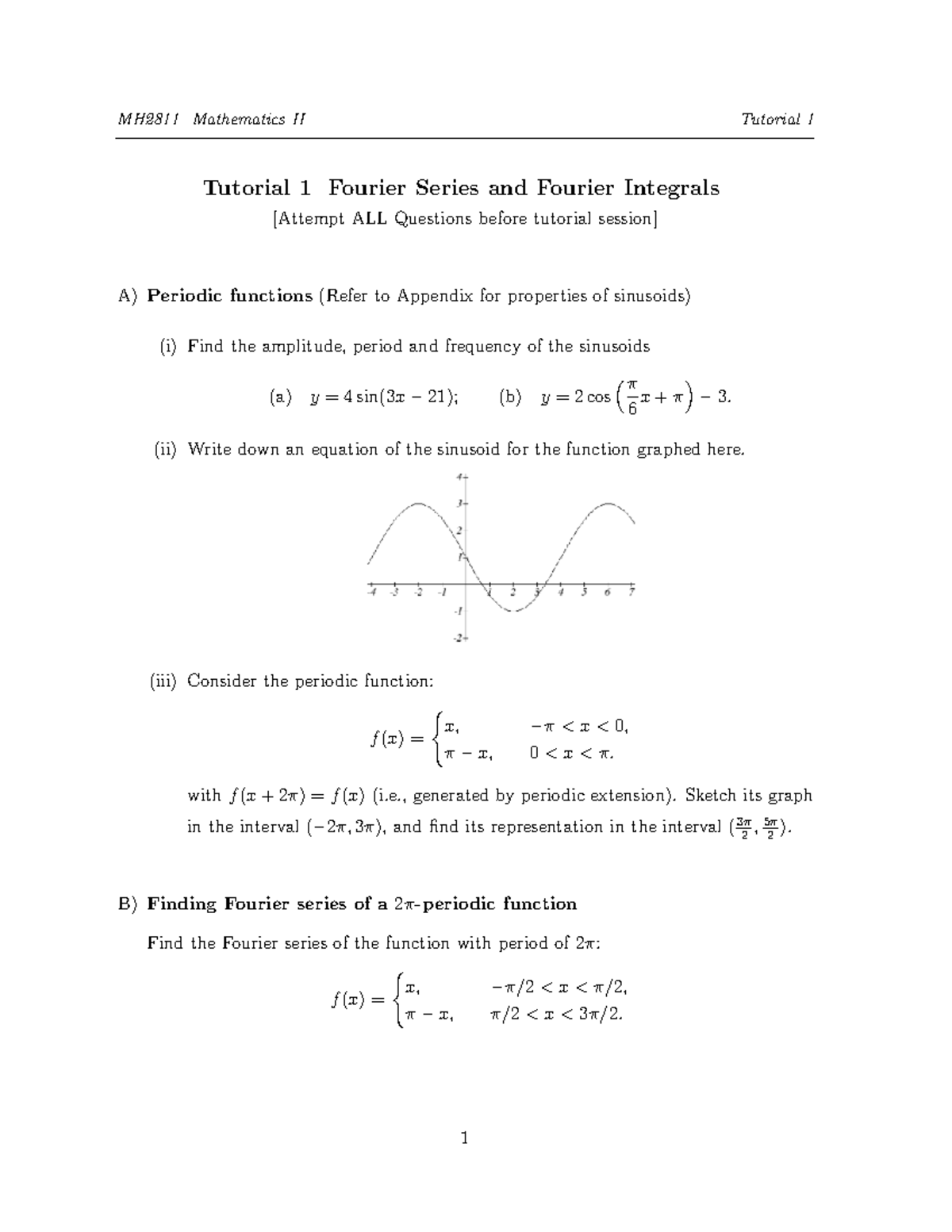 Tutorial 1 Fourier Series and Fourier Integrals - Tutorial 1 Fourier ...