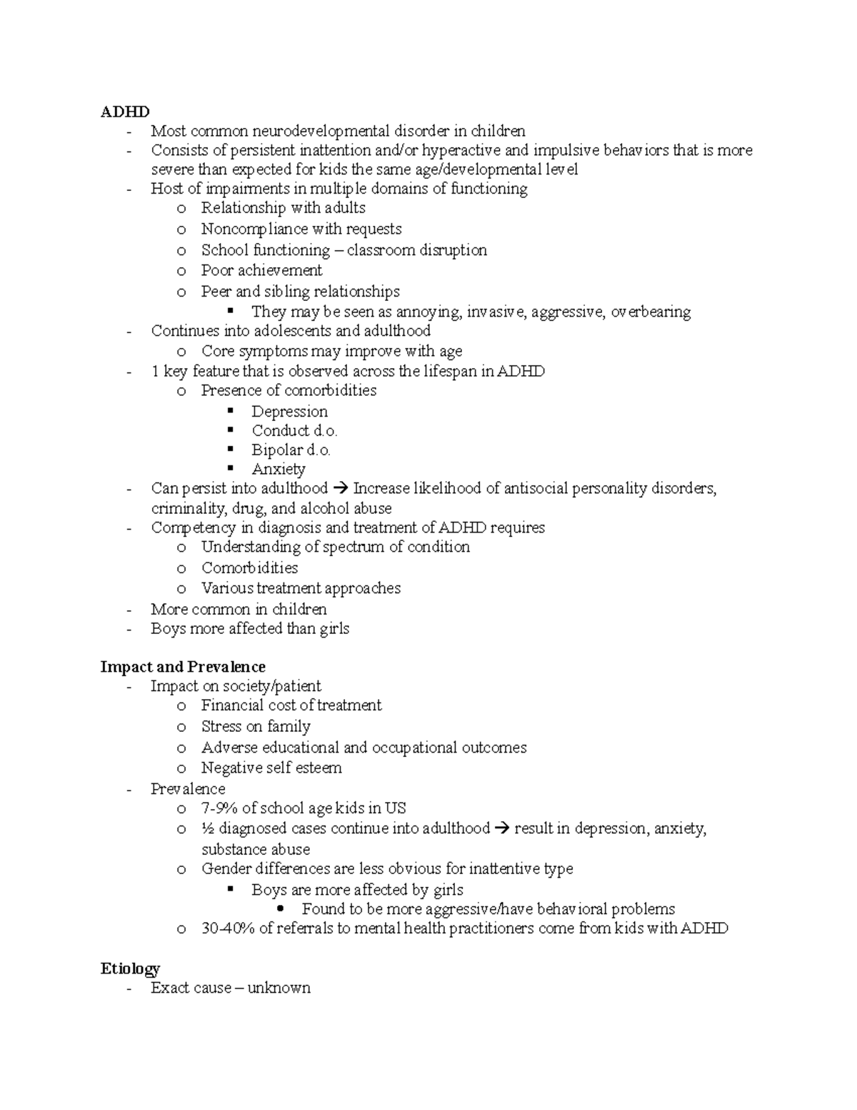 ADHD Week 10 ADHD Pathophysiology of ADHD and Diagnosis ADHD Most