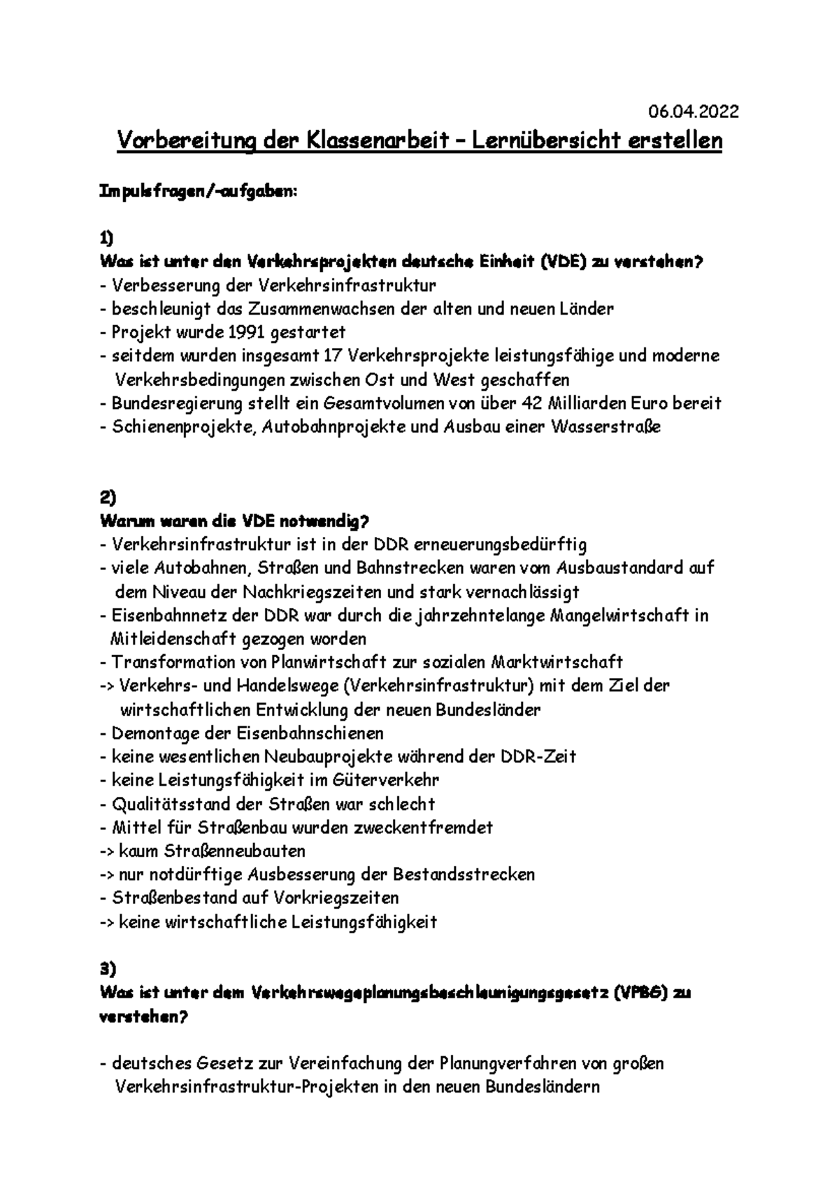 Vorbereitung der Klassenarbeit – Lernübersicht erstellen - 06