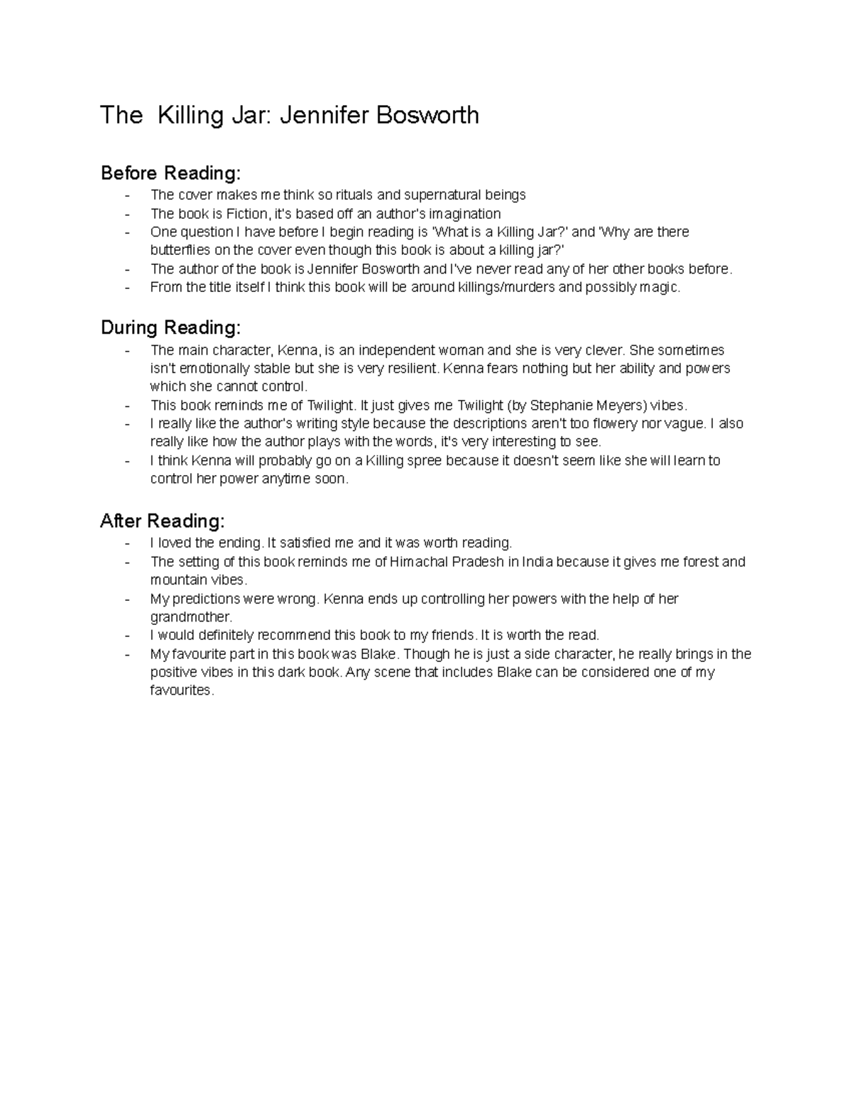 The Killing Jar My thoughts on the book before, during, and after