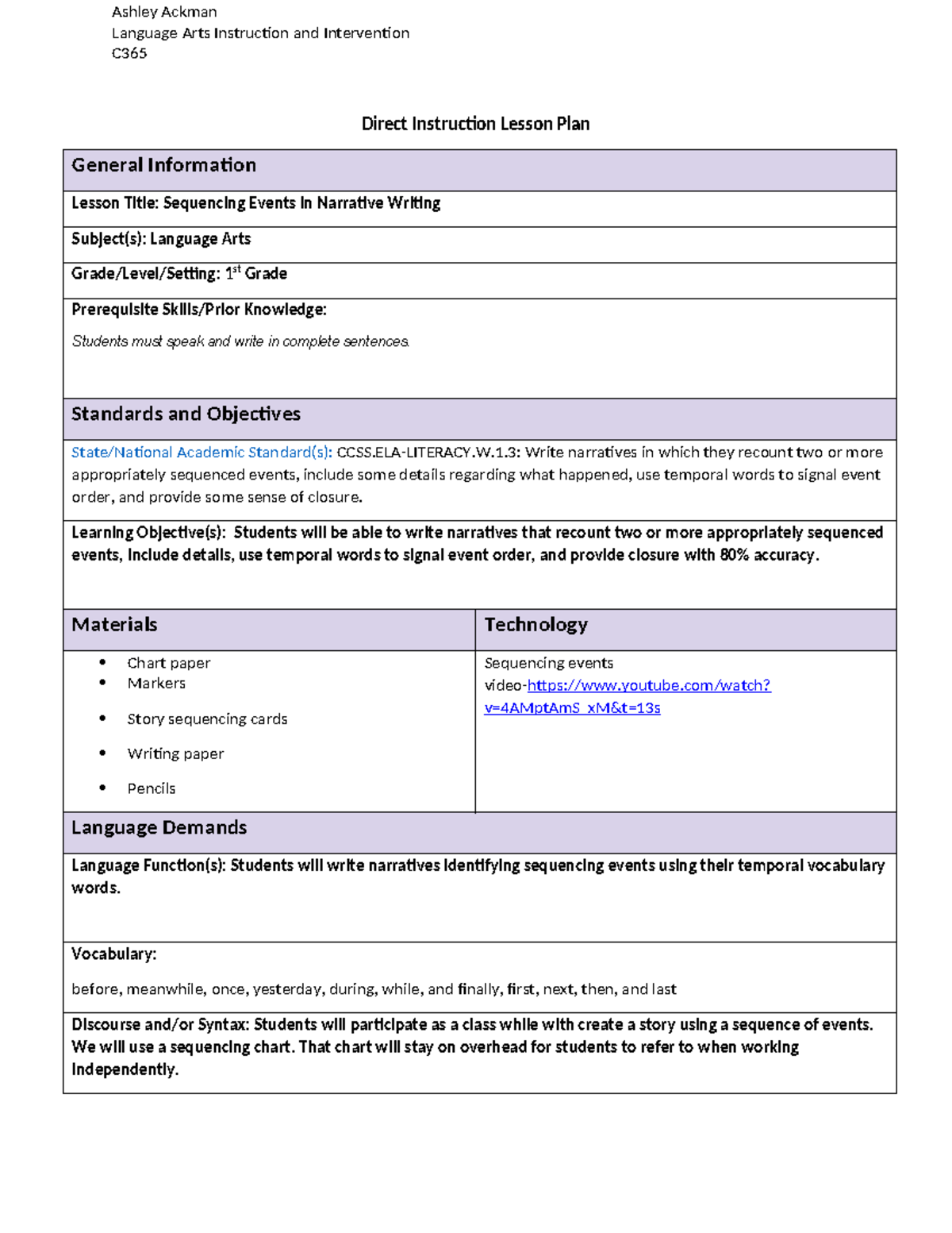 Language Arts lesson plan - Language Arts Instruction and Intervention ...