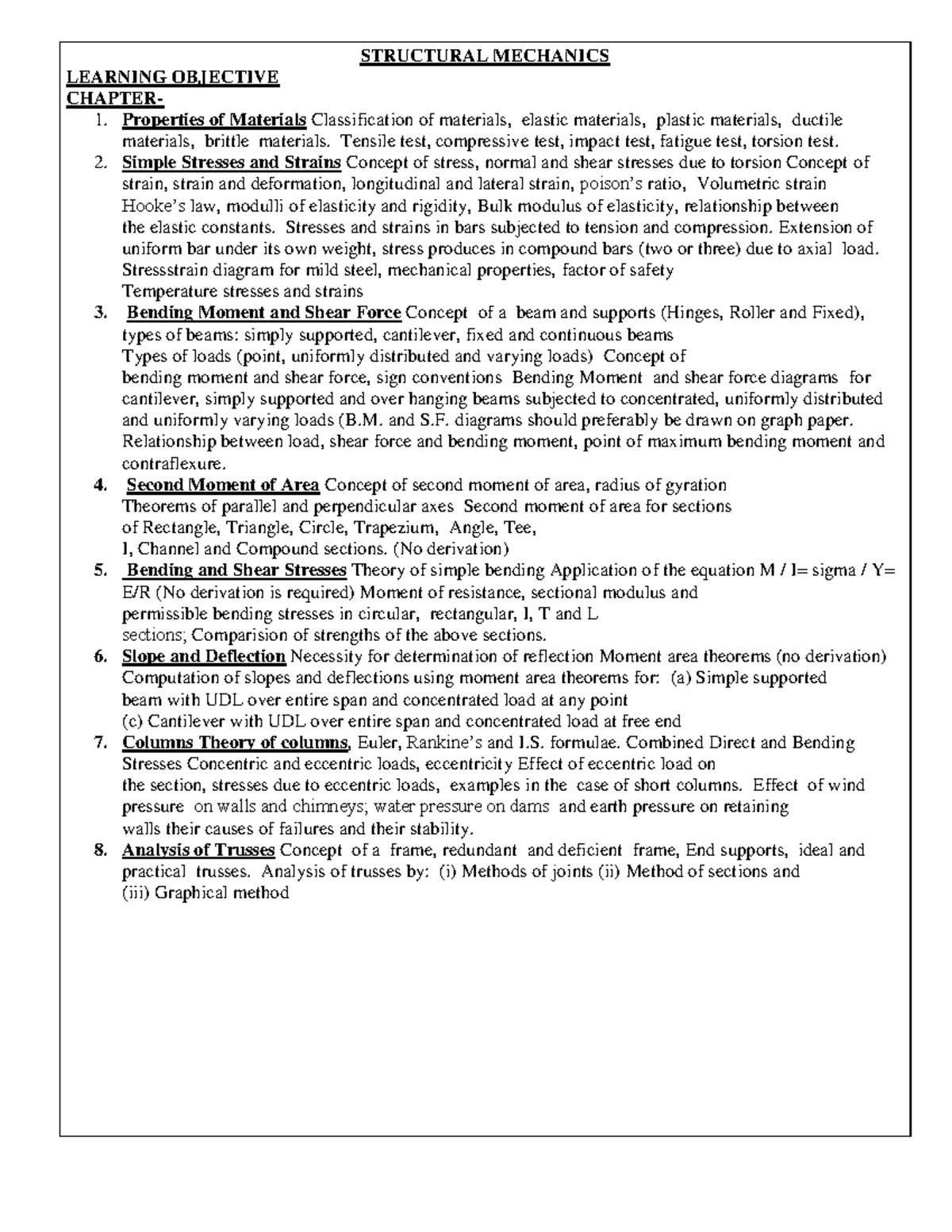 Structural mechanics - Its lecture notes - STRUCTURAL MECHANICS ...