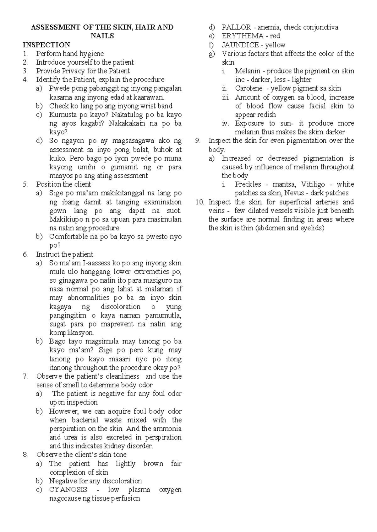 Assessment OF THE SKIN - ASSESSMENT OF THE SKIN, HAIR AND NAILS ...