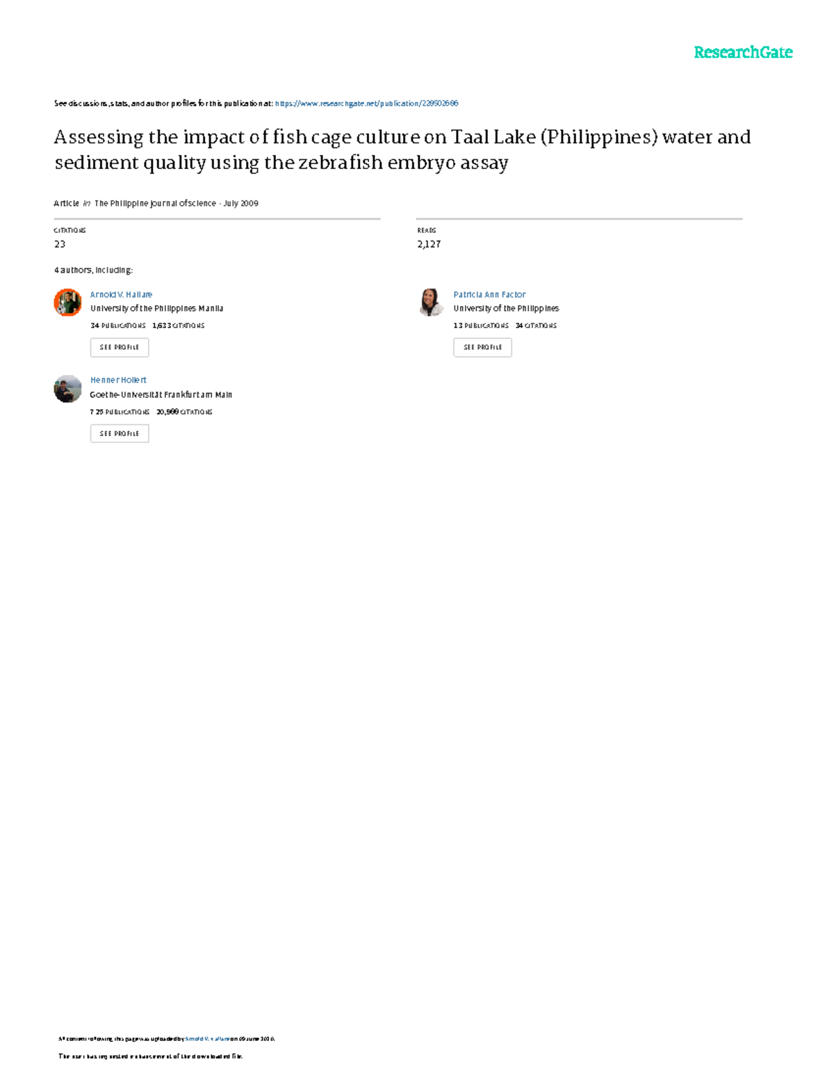 Assessing the Impact of Fish Cage Culture on Taal Lake, Philippines