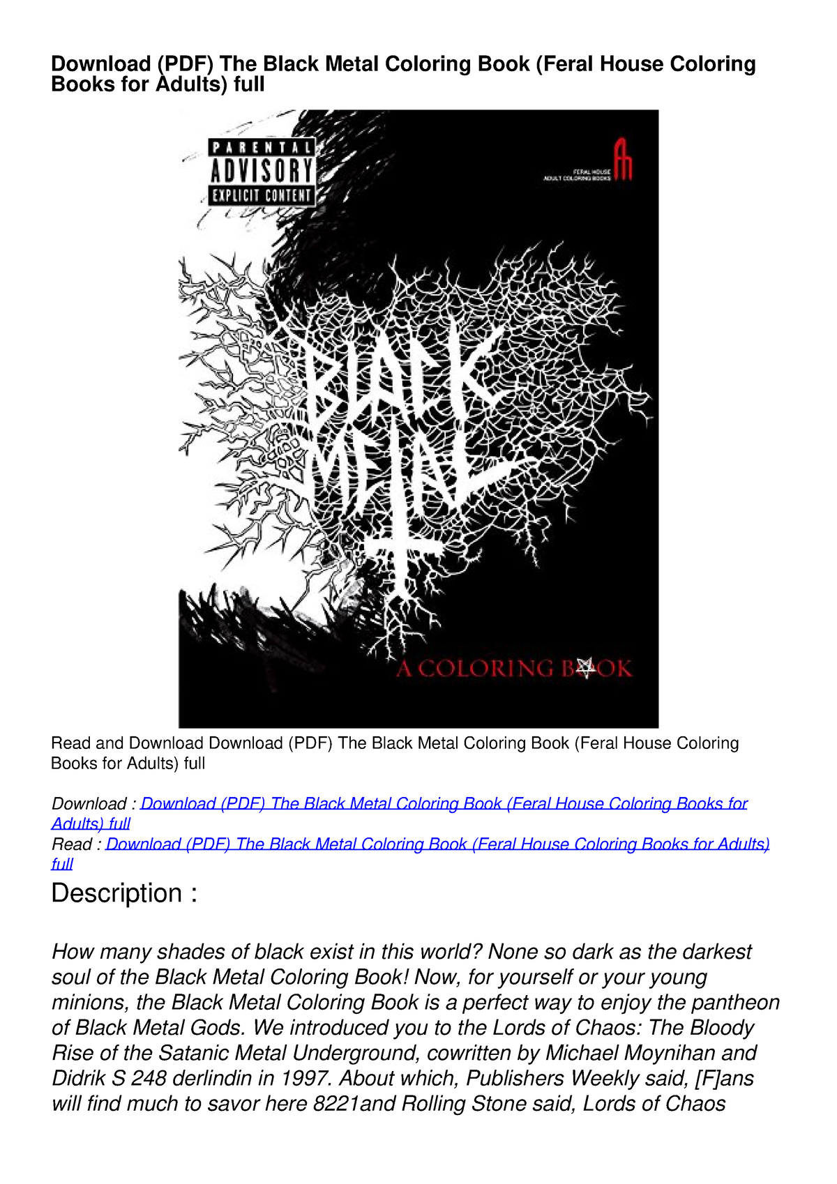 Download PDF The Black Metal Coloring Book Feral House Coloring Books