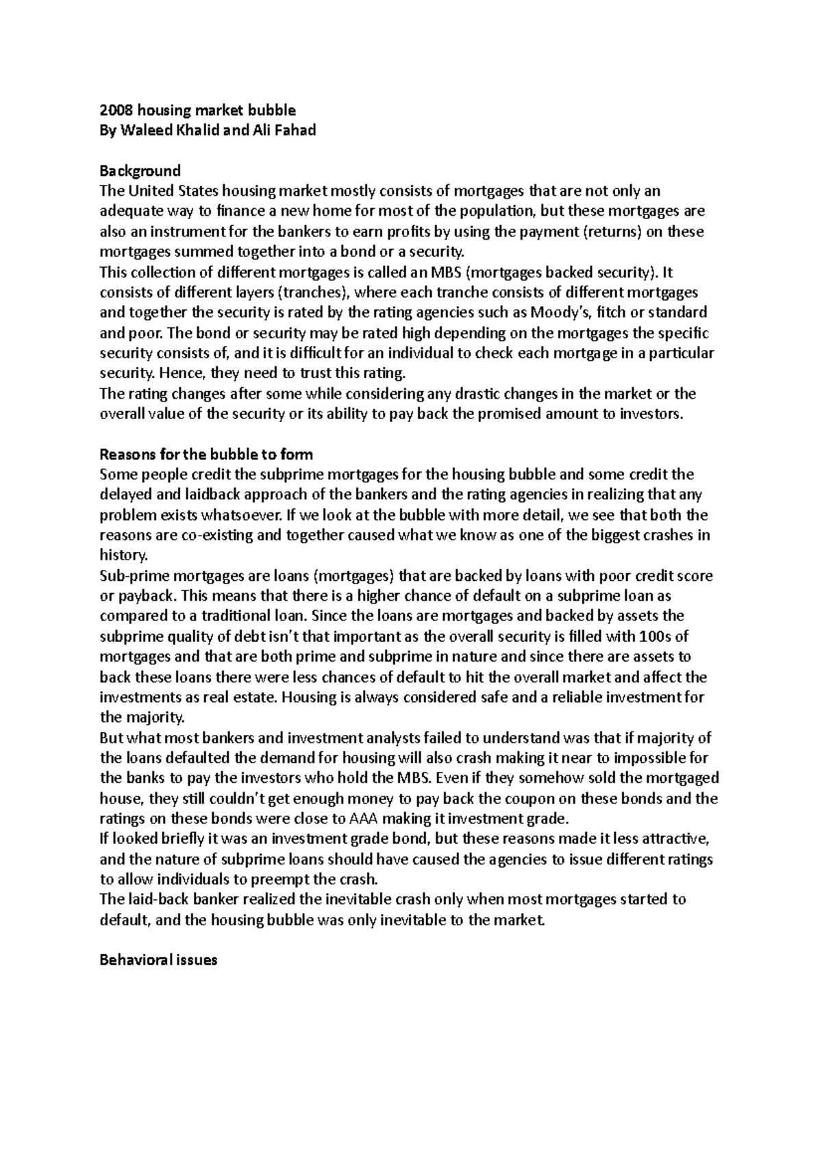 2008 housing market bubble 2008 housing market bubble By Waleed