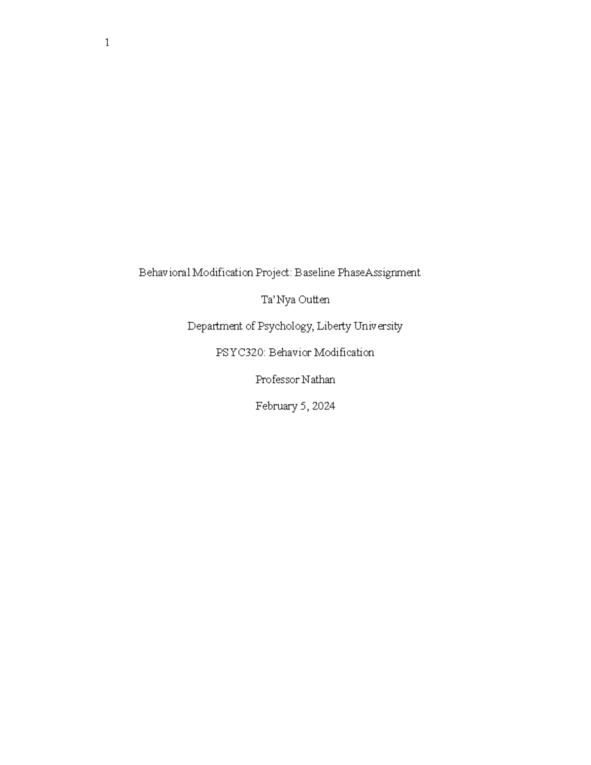 Behavior Modification Project Baseline Phase Report Example 2 ...