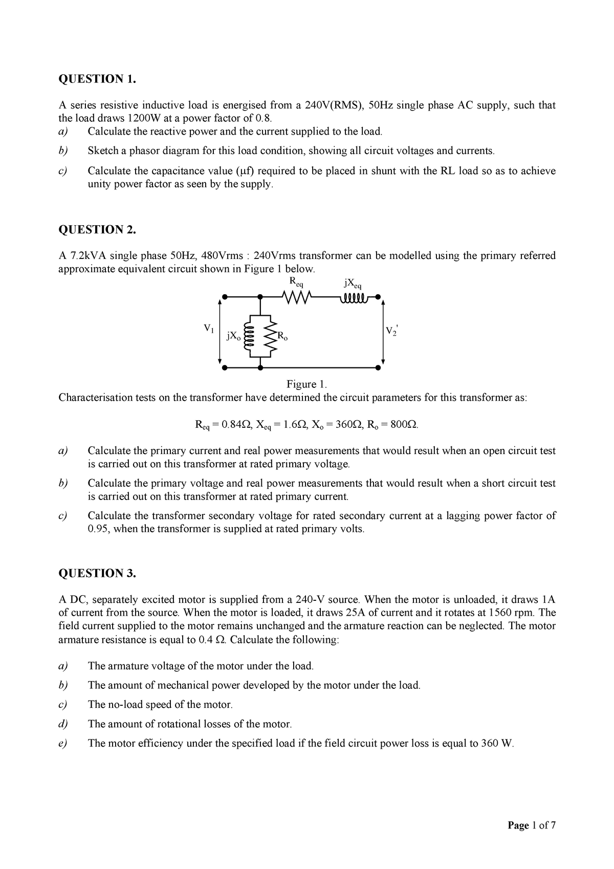 EEET2263 Sample Exam Style Questions - A series resistive inductive ...