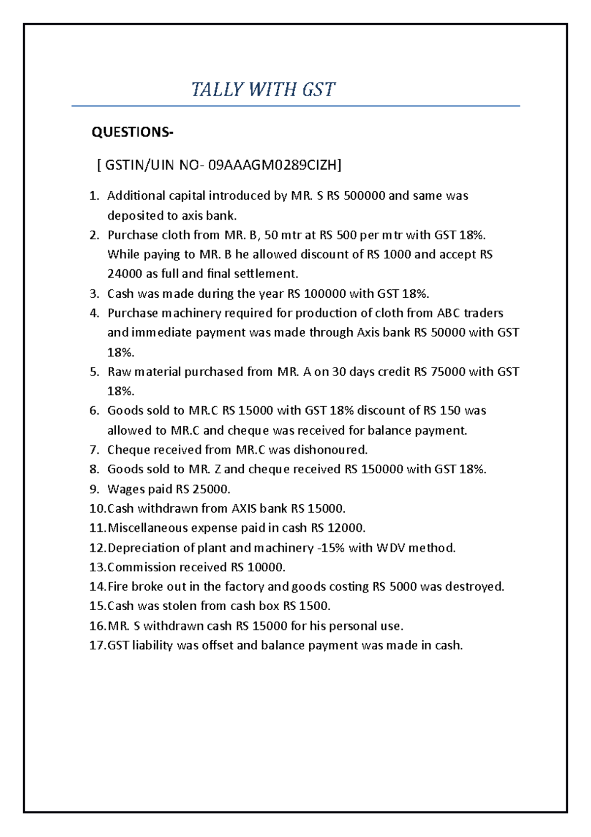 gst tally assignment for practice