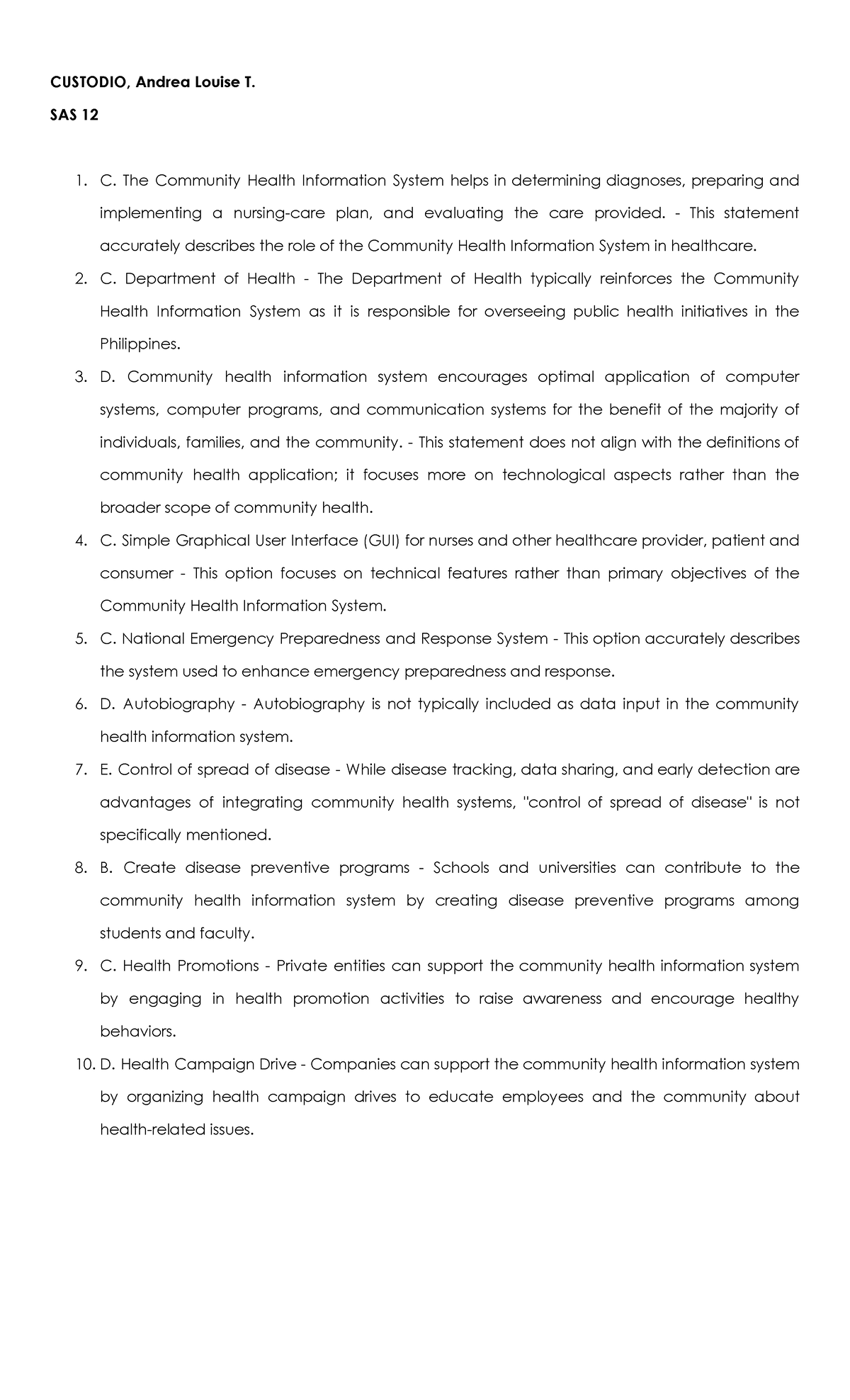 NUR 115 - SAS 12 - university notes - CUSTODIO, Andrea Louise T. SAS 12 ...