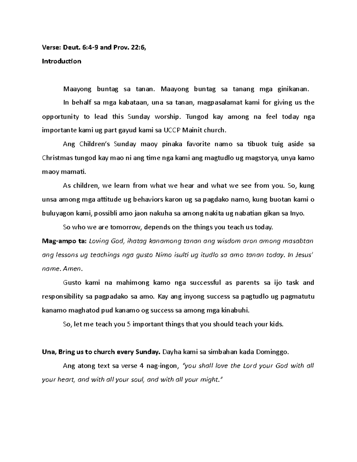 childrens-sunday-sermon-verse-deut-6-4-9-and-prov-22-6