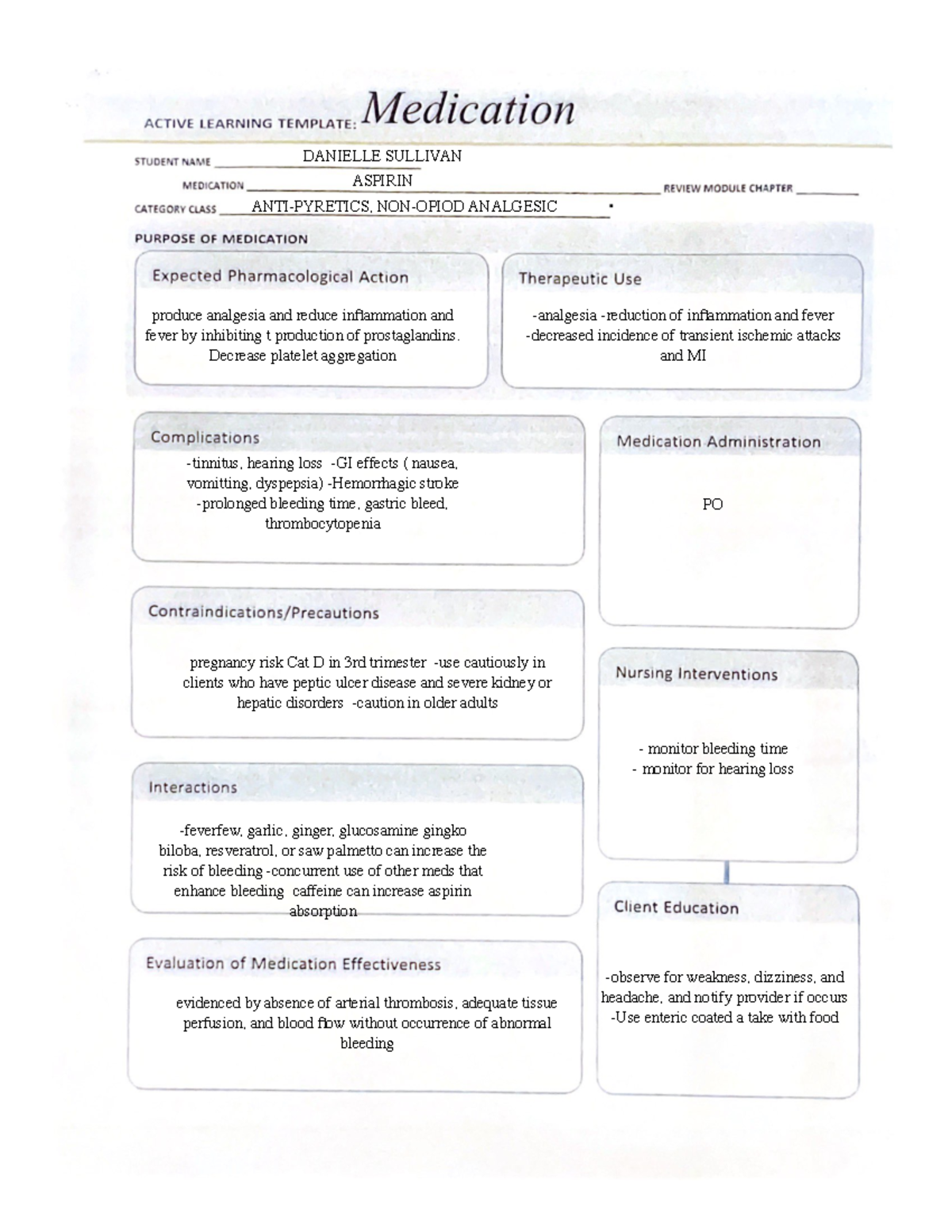 Aspirin meds for CV tinnitus, hearing loss GI effects ( nausea