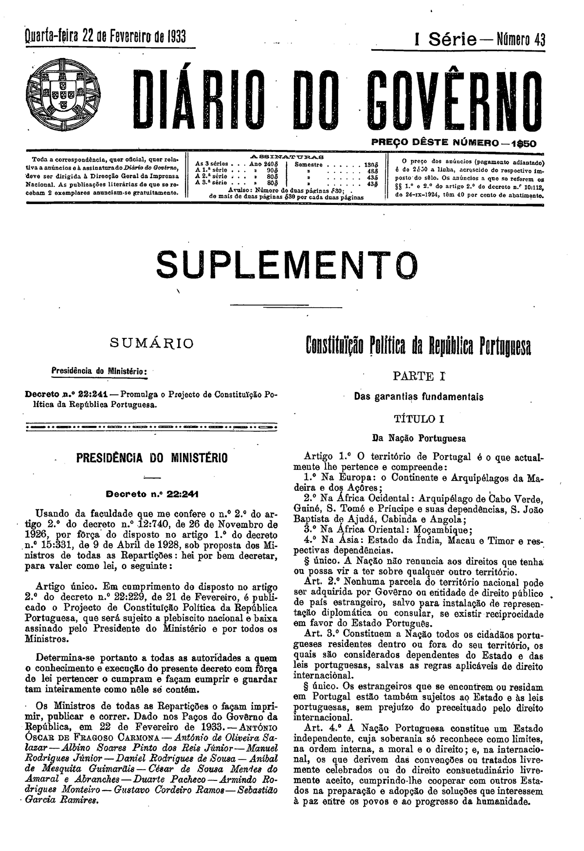 Constituição 1933 - Direito Constitucional - Studocu