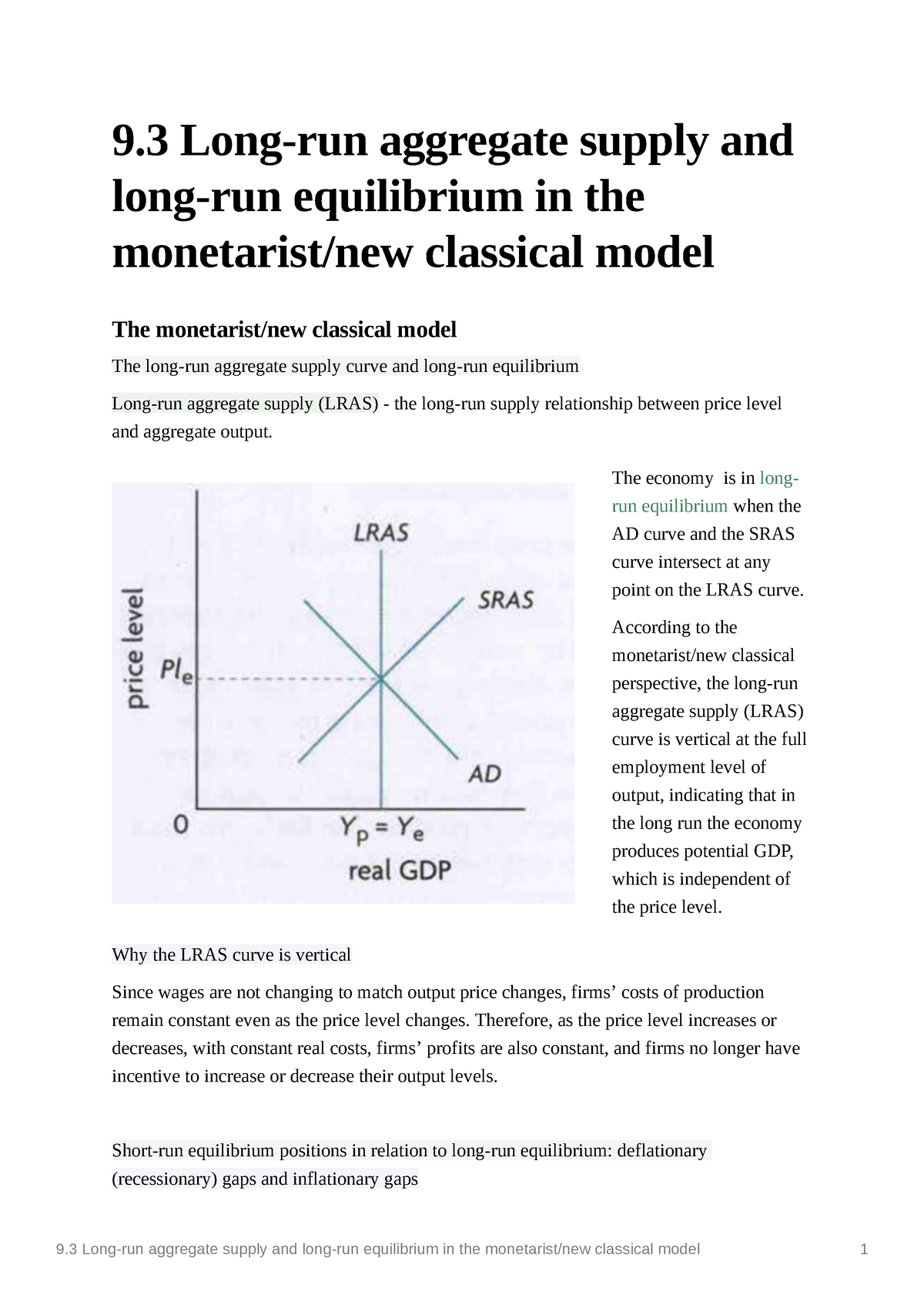 9 - Explaining Long Run Aggregate Supply (LRAS) In The Monetarist Model ...