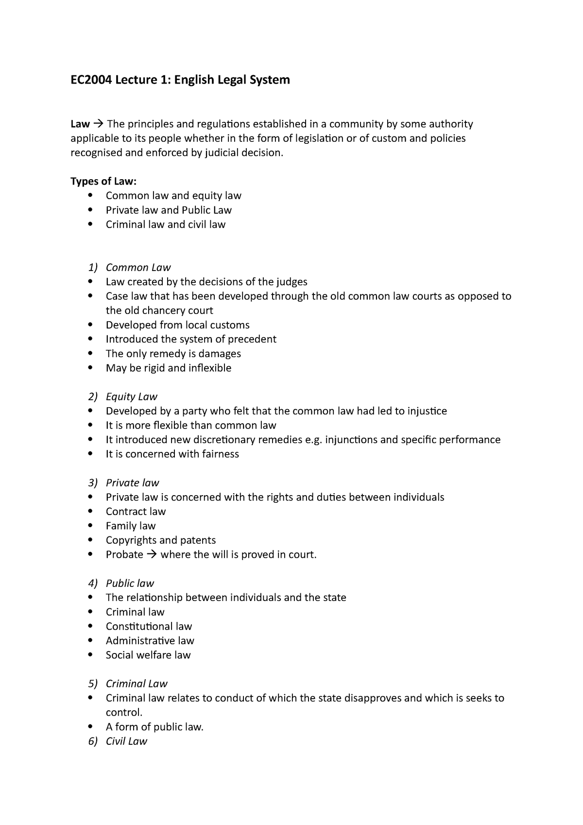 ec2004-lecture-1-types-of-law-common-law-and-equity-law-private-law