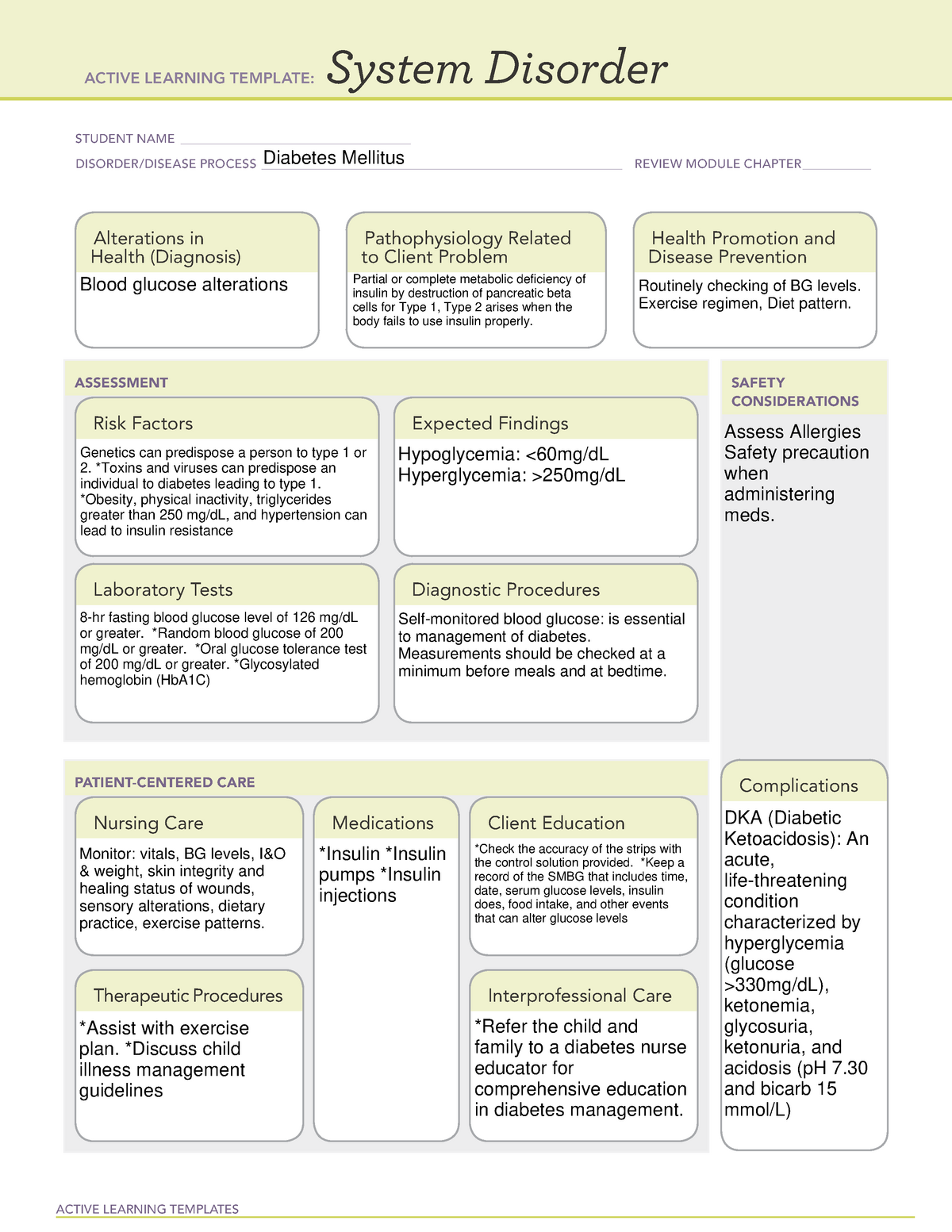 Diabetes Mellitus Active Learning Template