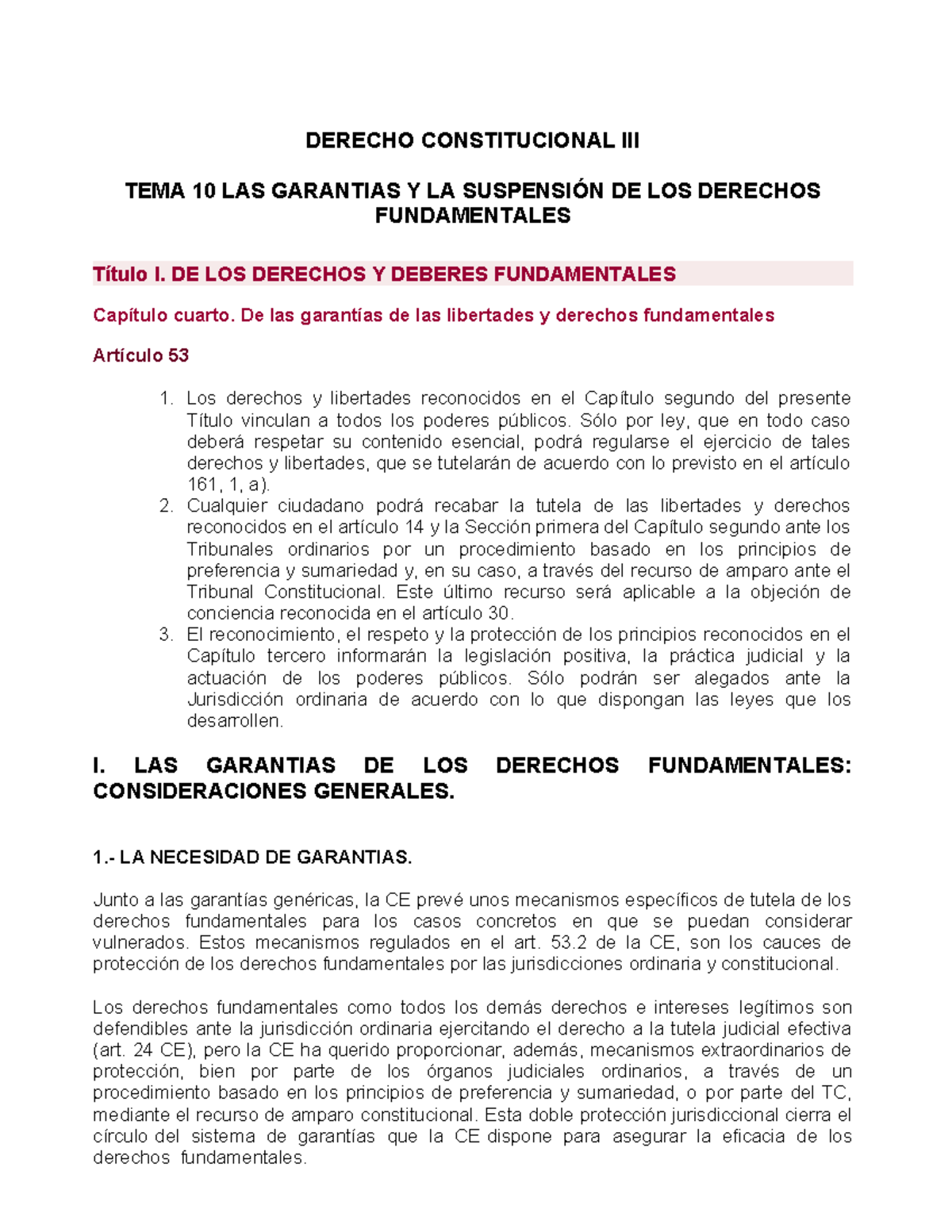 TEMA-10 LAS Garantias Y LA Suspensión DE LOS Derechos Fundamentales ...