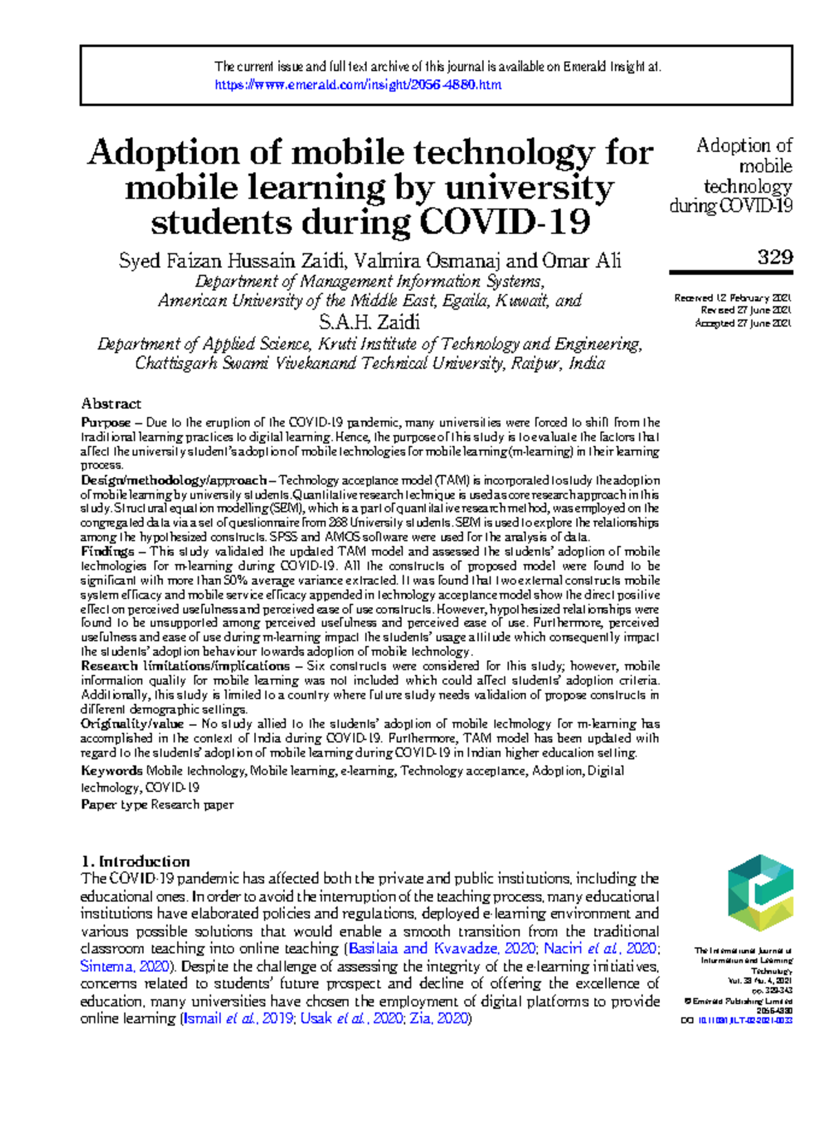 Adoption of Mobile Technology for Mobile Learning - Adoption of mobile ...