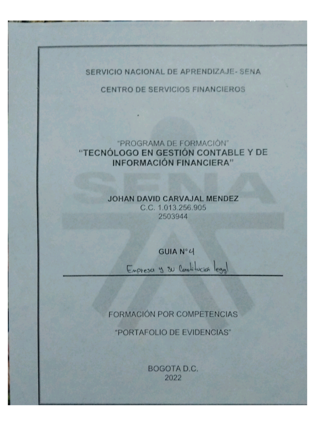 Evidencia GUÍA N°4 Empresa Y SU Constitución LEGA - Tecnologo Gestion ...