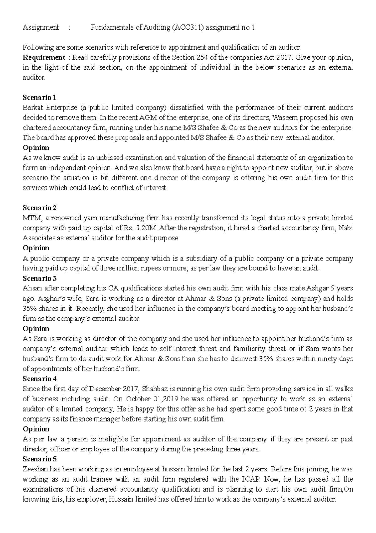 ACC311 - ASSIGNEMENT - Assignment : Fundamentals of Auditing (ACC311 ...