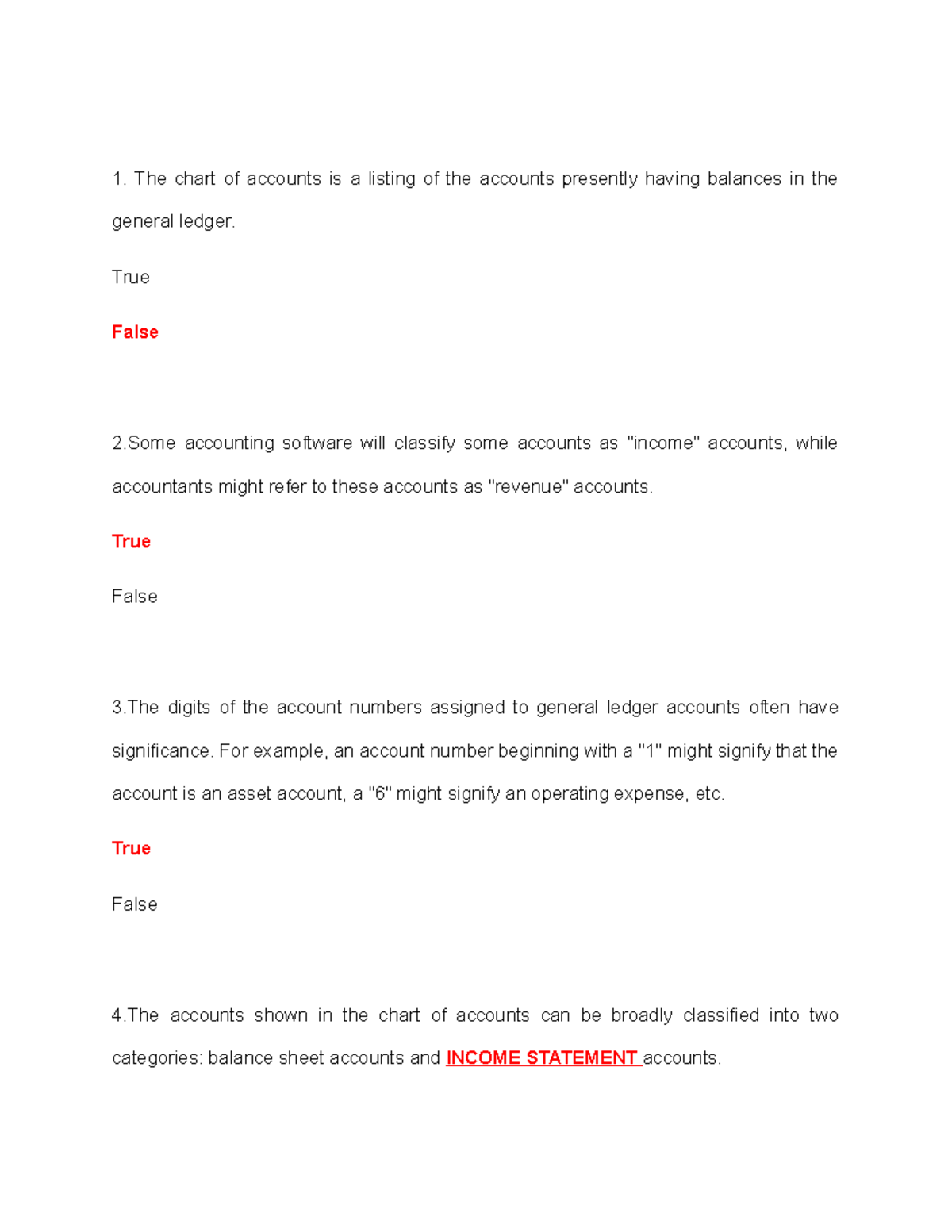 Chart Of Account Quiz 