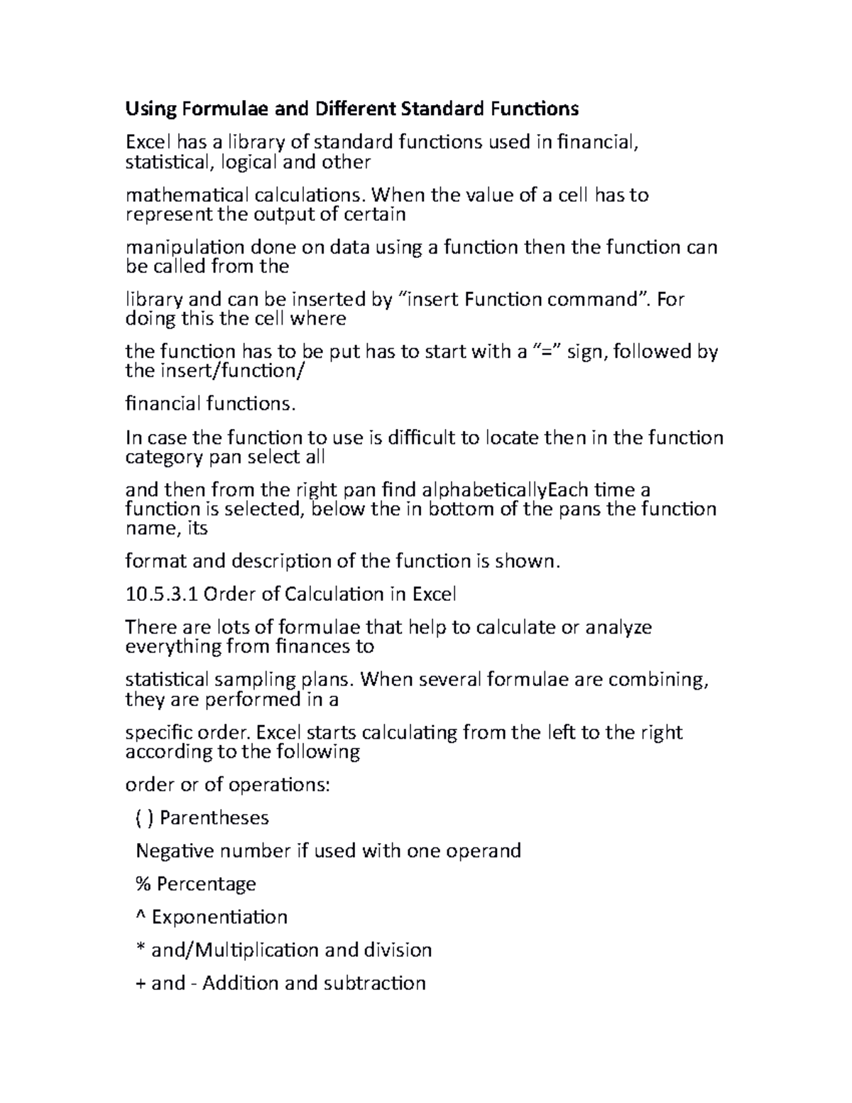 Using Formulae and Different Standard Functions notes - Using Formulae ...